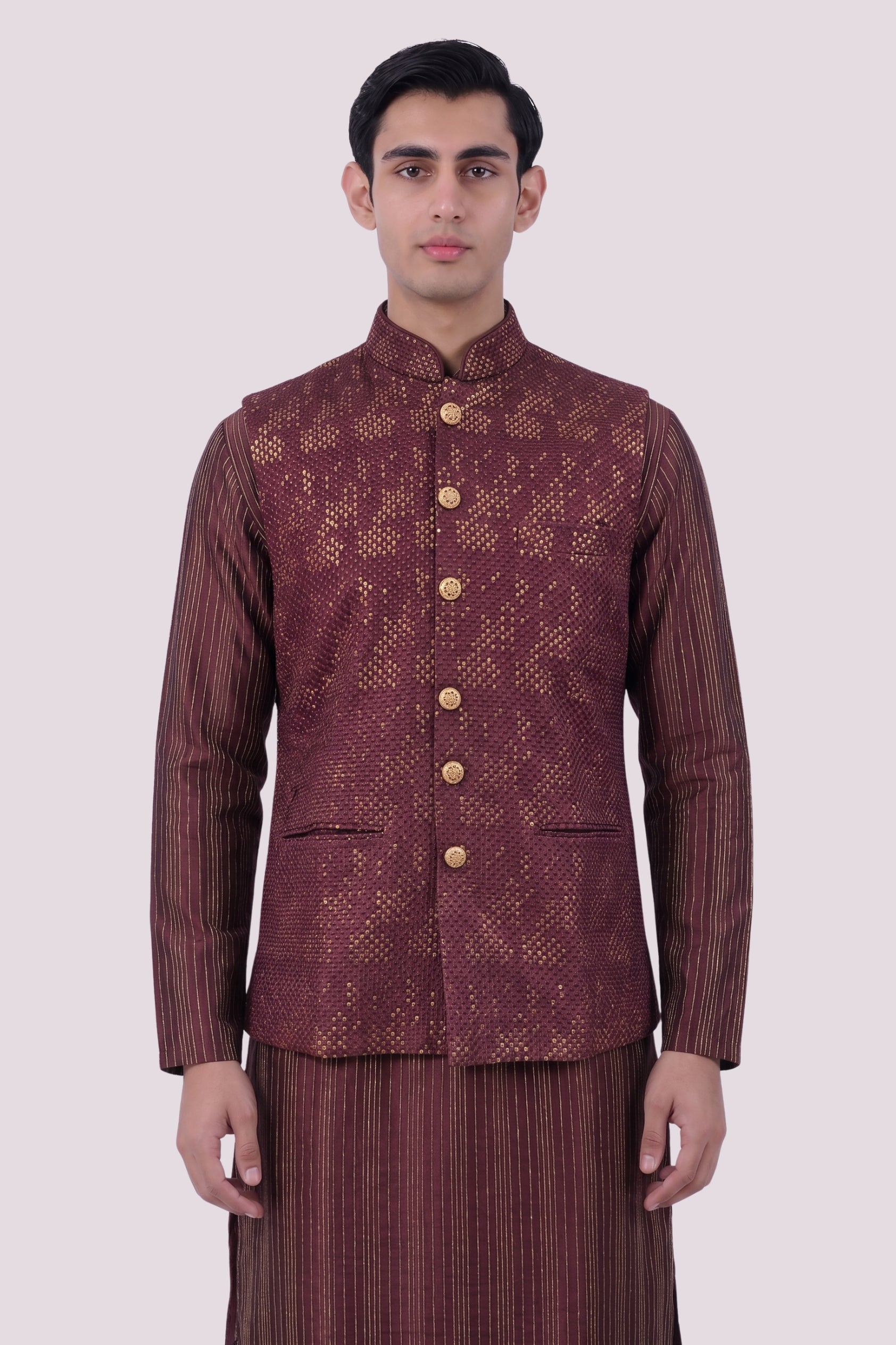 The Wine Gold Sequin Bundi Set