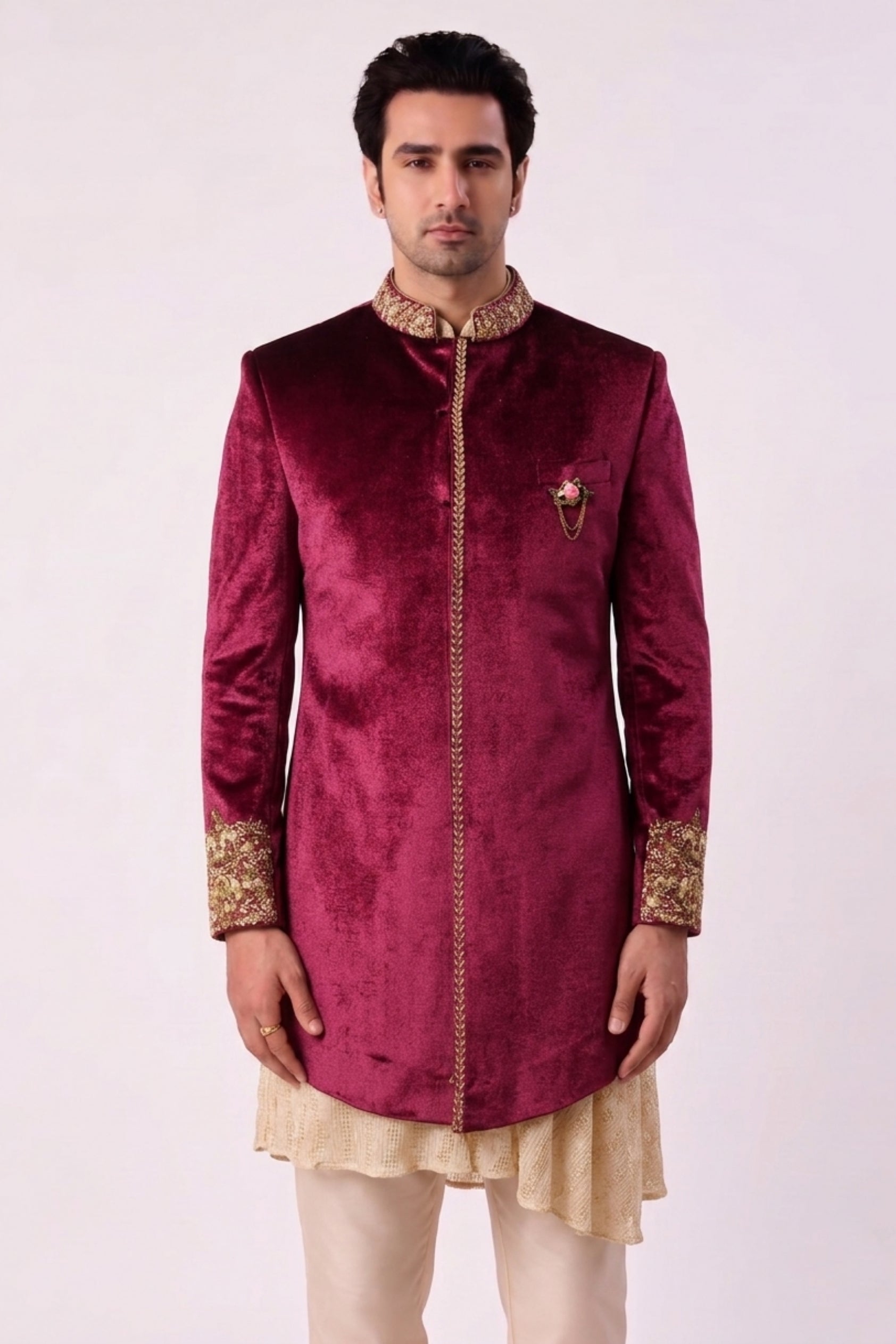 The Burgundy Velvet Sherwani