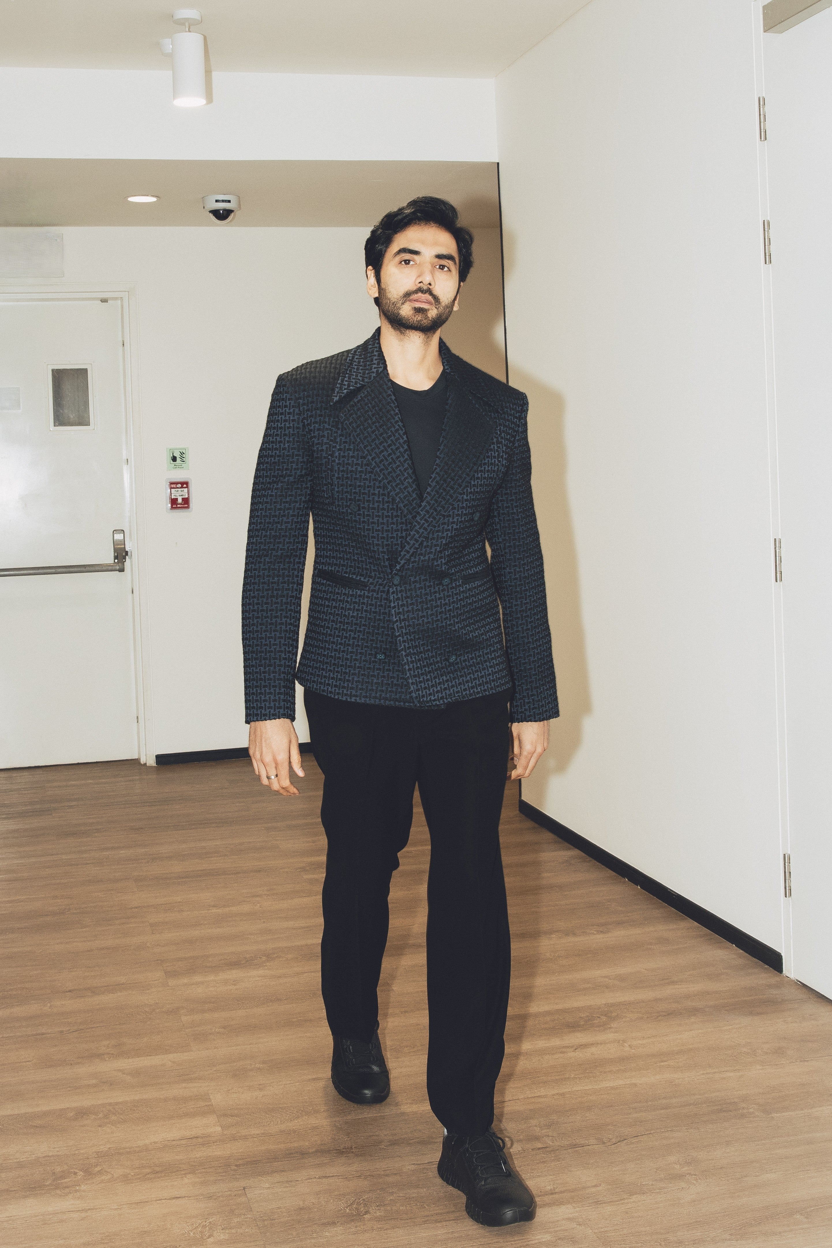 Ishwak Singh wearing The Obsidian Weave Blazer by Jayesh & Kaajal Shah
