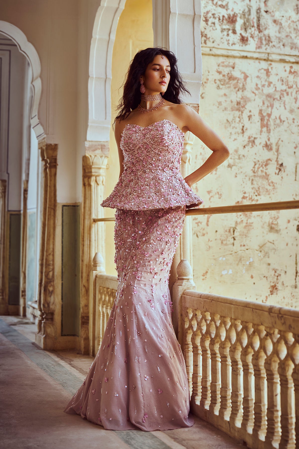 Rose Petal Peplum Gown