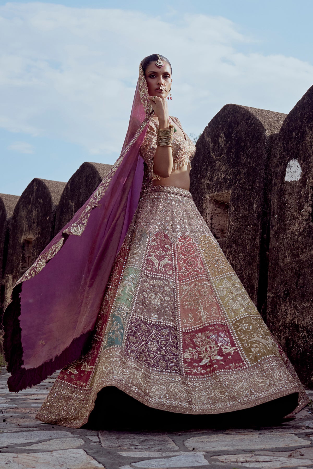 Multi-Paneled Block Bridal Lehenga