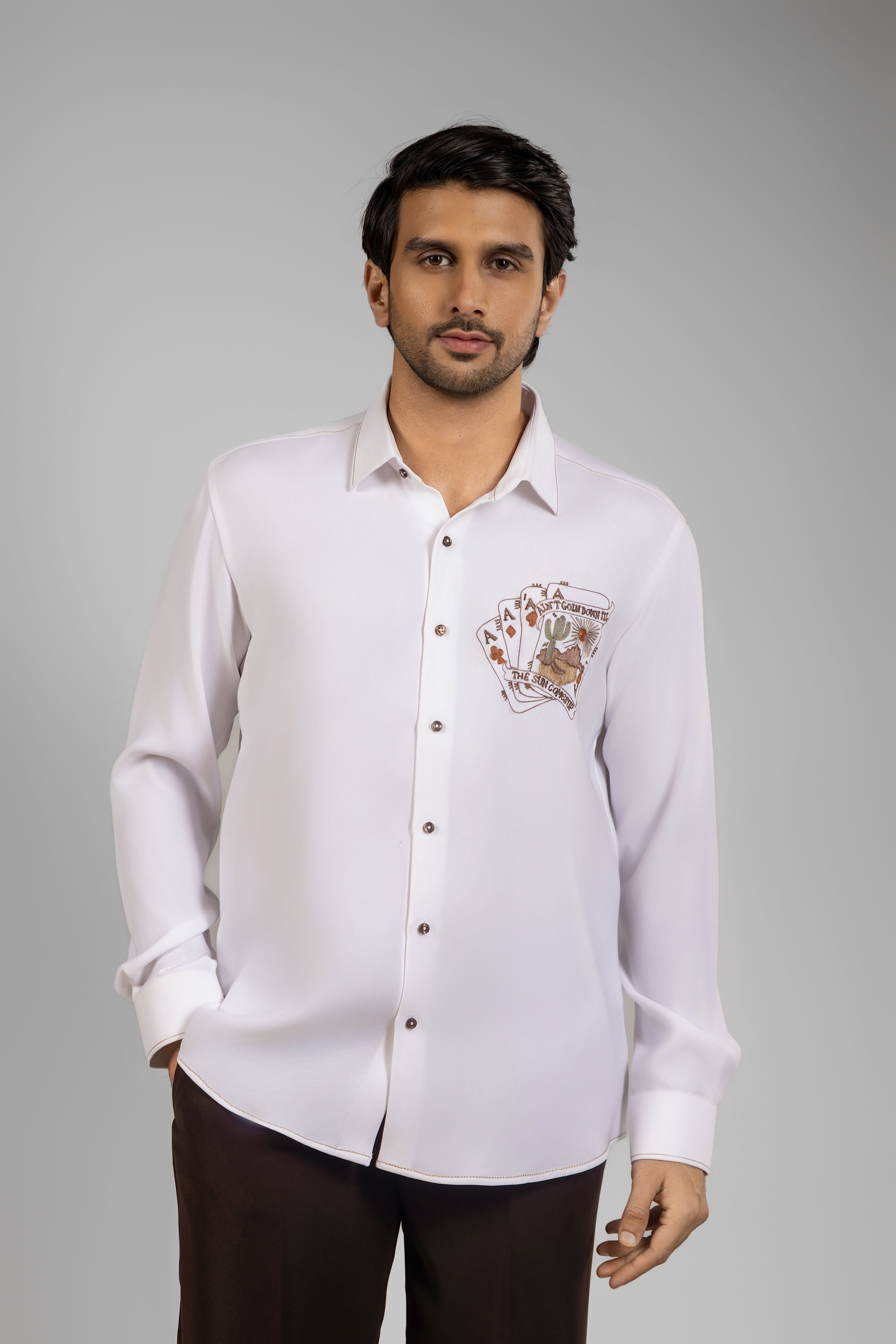 All In — The Casino Embroidered White Shirt