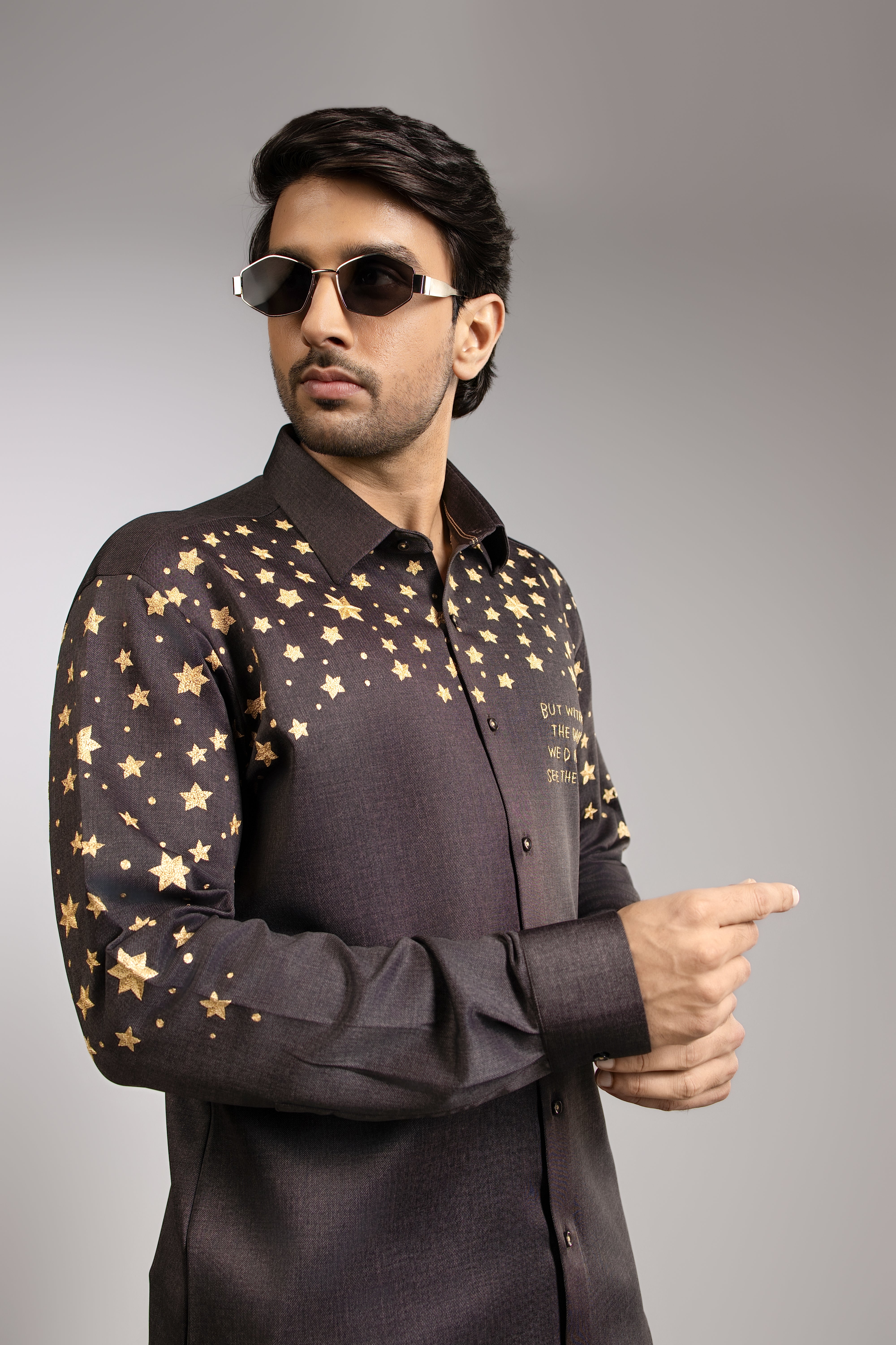 Gold on Black a Celestial Statement Shirt