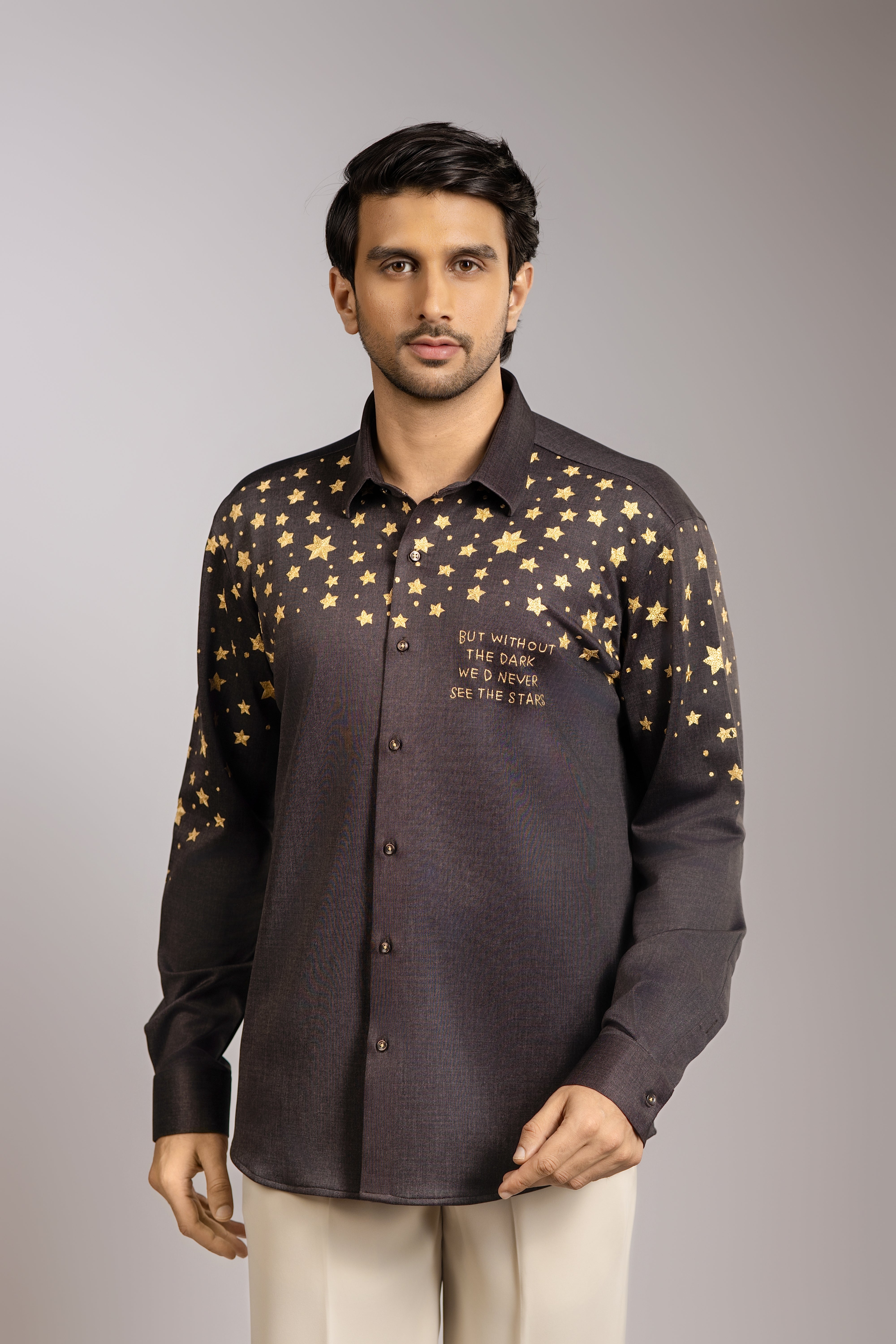 Gold on Black a Celestial Statement Shirt