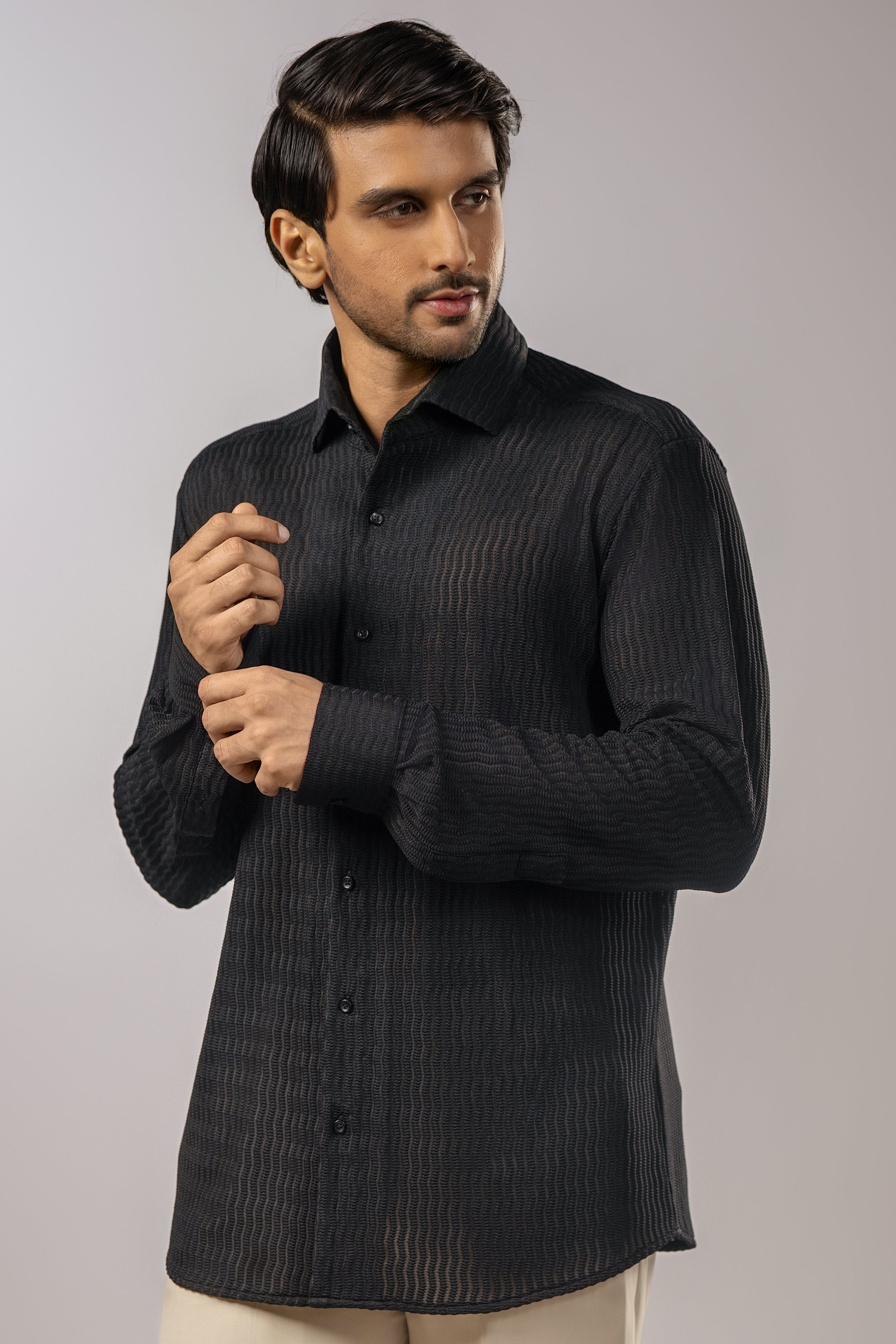 Dark Frequency Textured Black Shirt