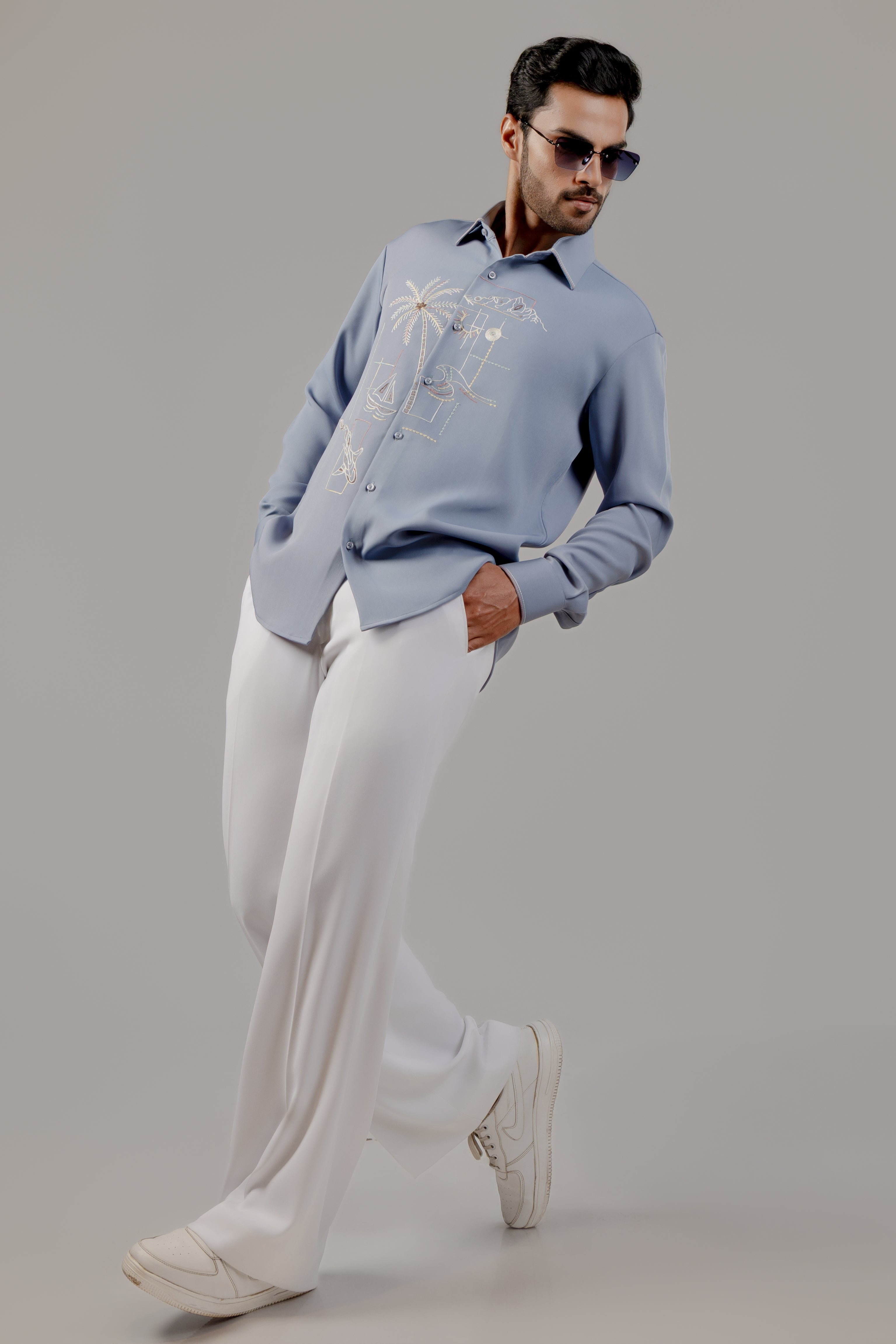 Coastal Reverie Front-Embroidered Shirt