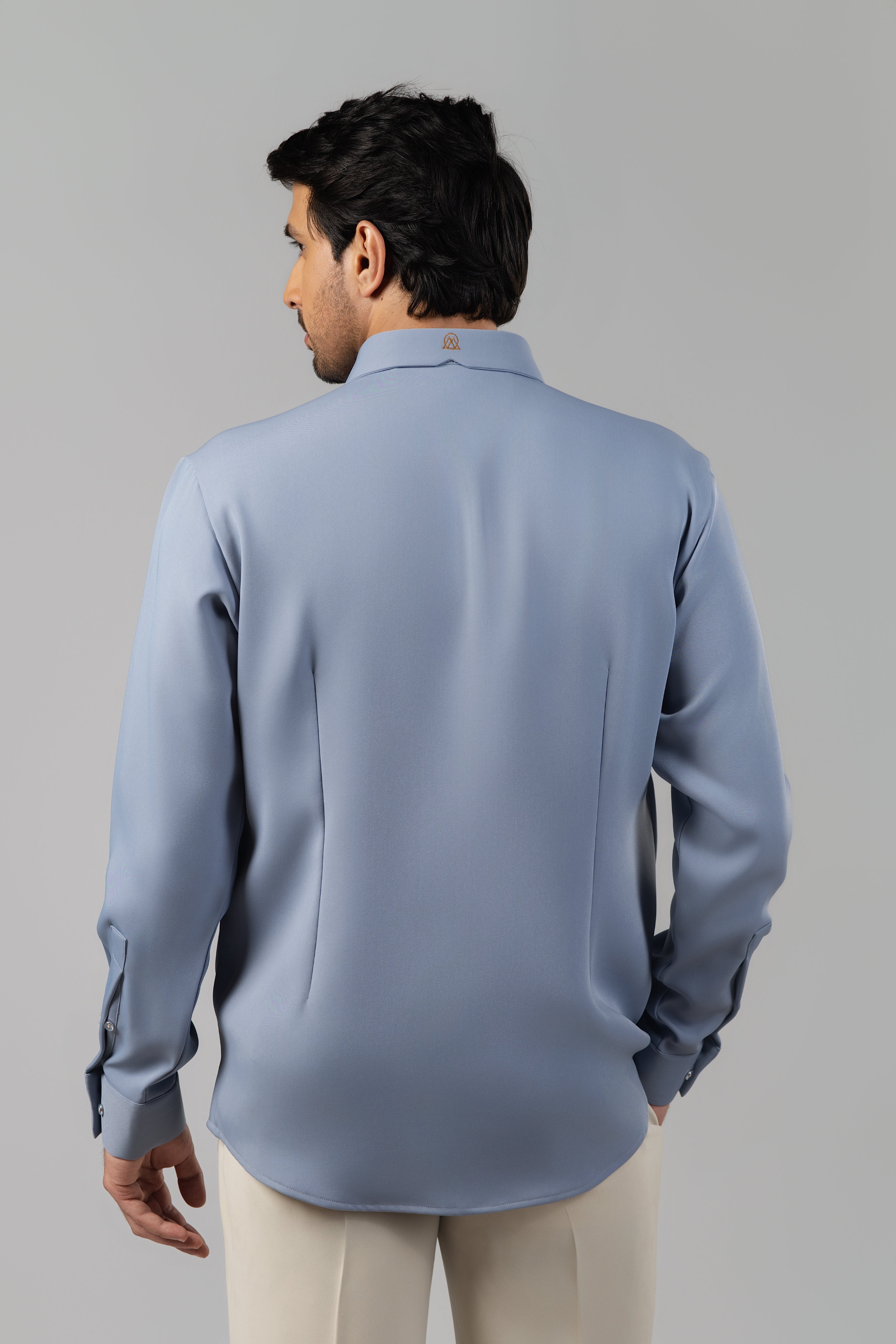 Slate Blue Rajasthani Horseman Folk Art Embroidered Shirt