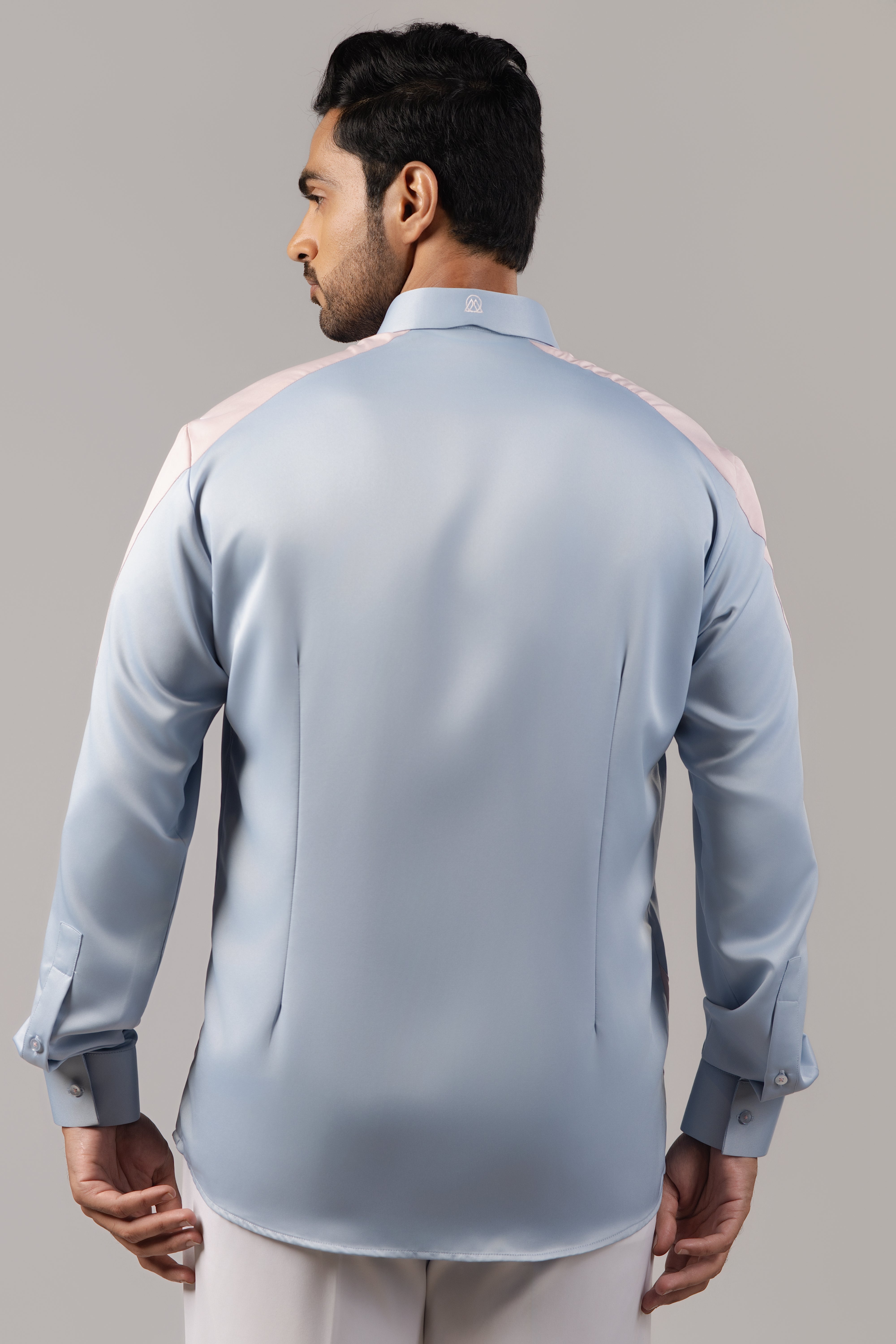 Sky Blue Blush Colourblock Hot Air Balloon Embroidered Shirt