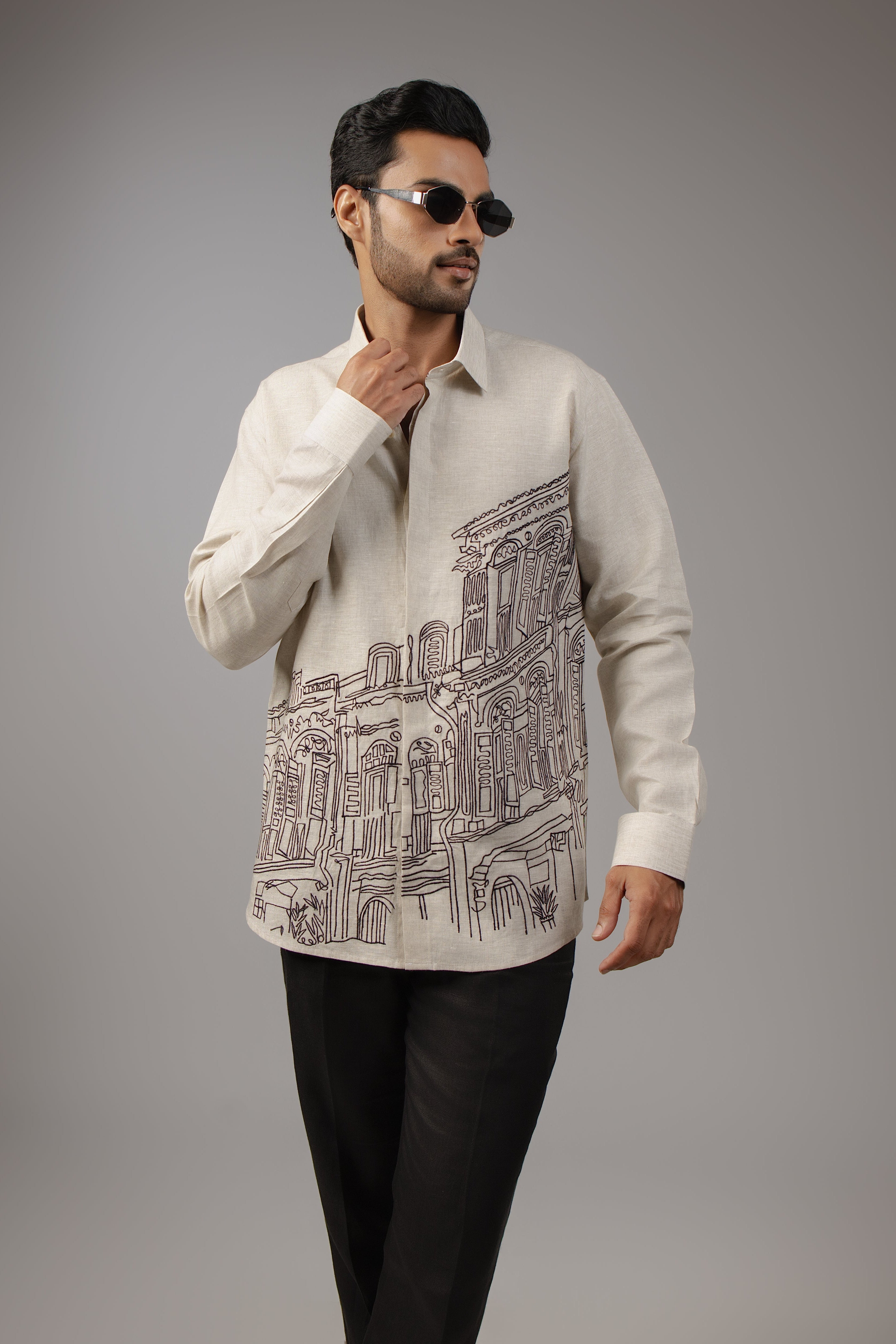 The Ruins Shirt — Ivory Architectural Print