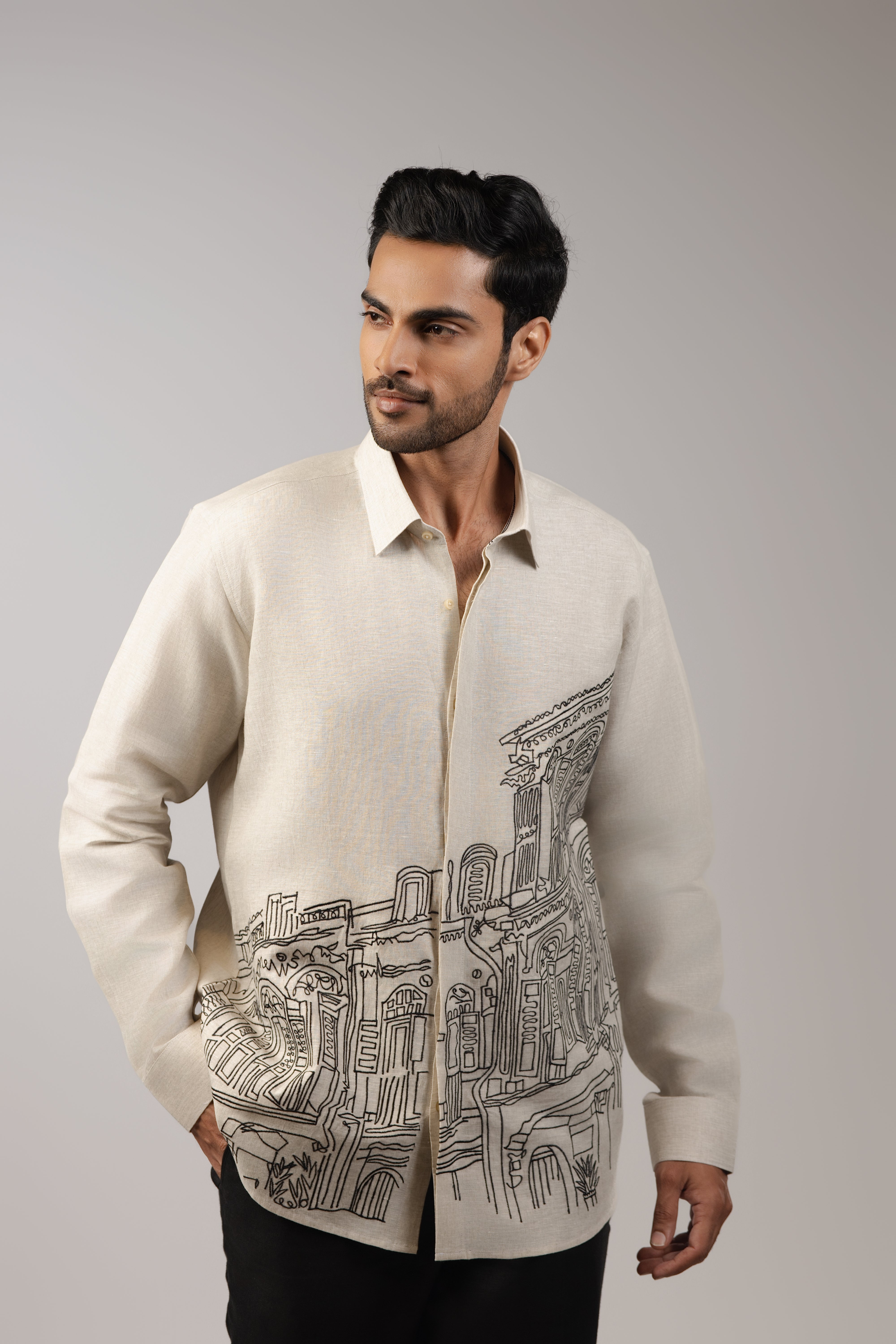 The Ruins Shirt — Ivory Architectural Print
