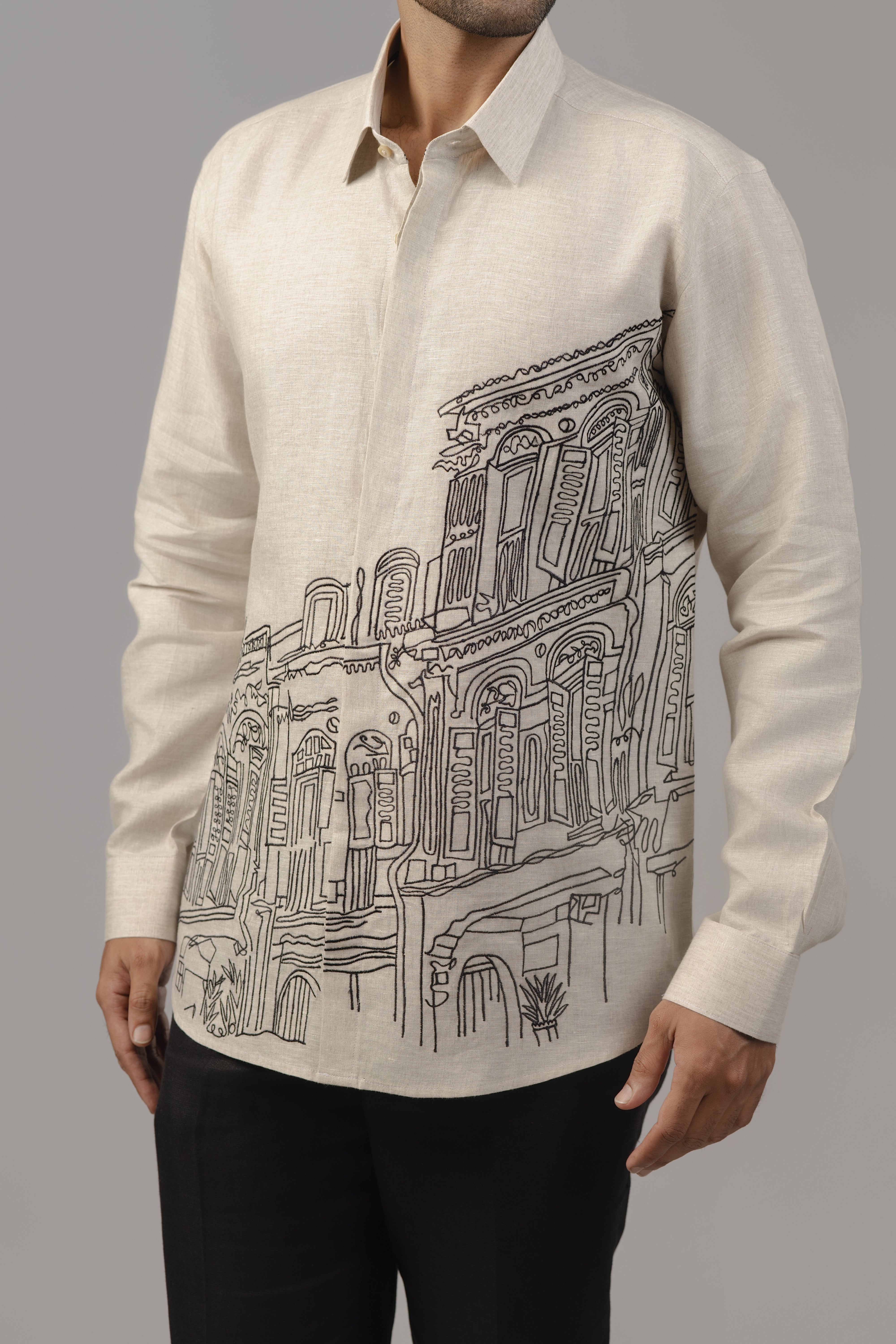 The Ruins Shirt — Ivory Architectural Print