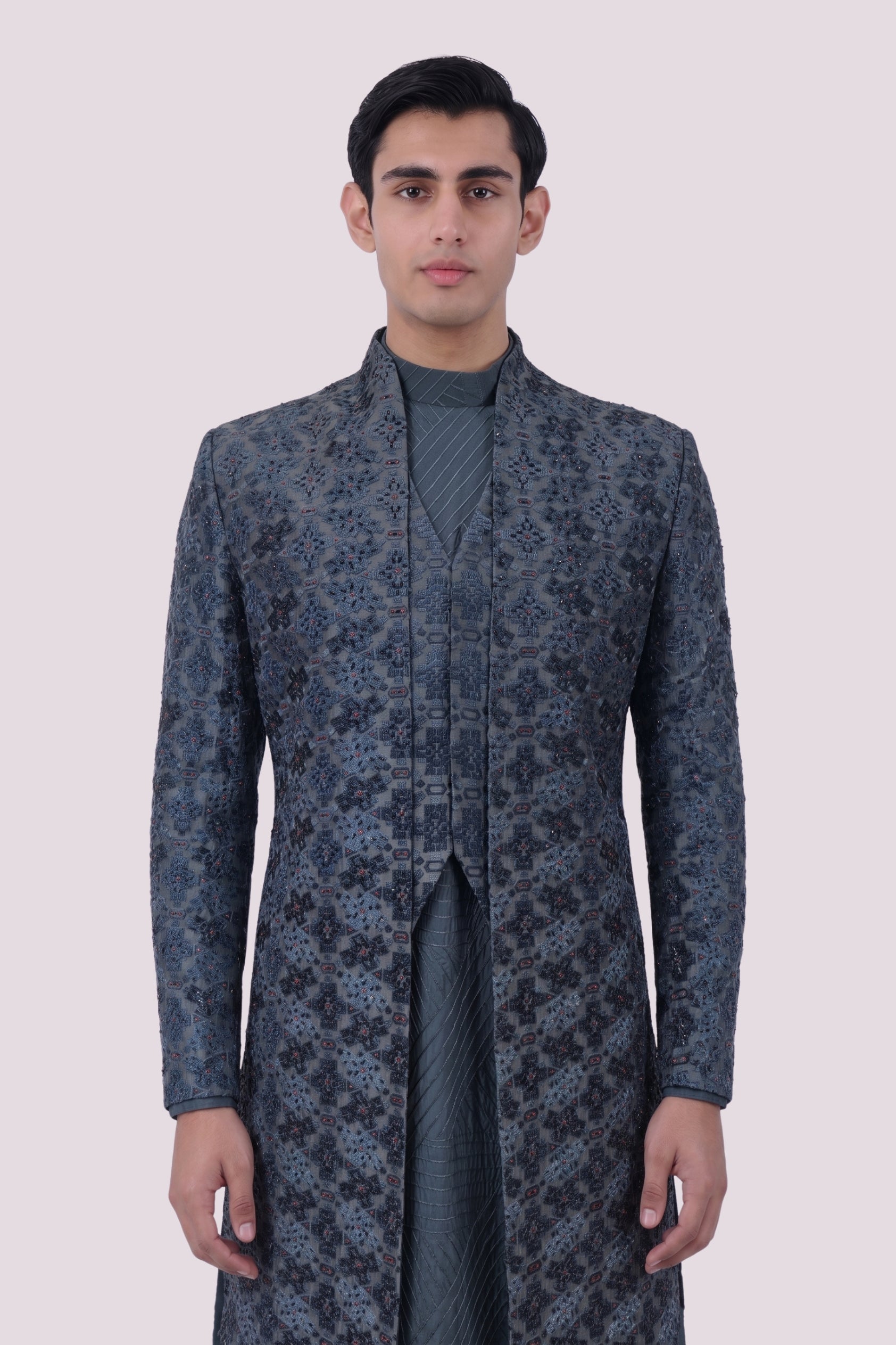 The Steel Blue Tonal Sherwani Set