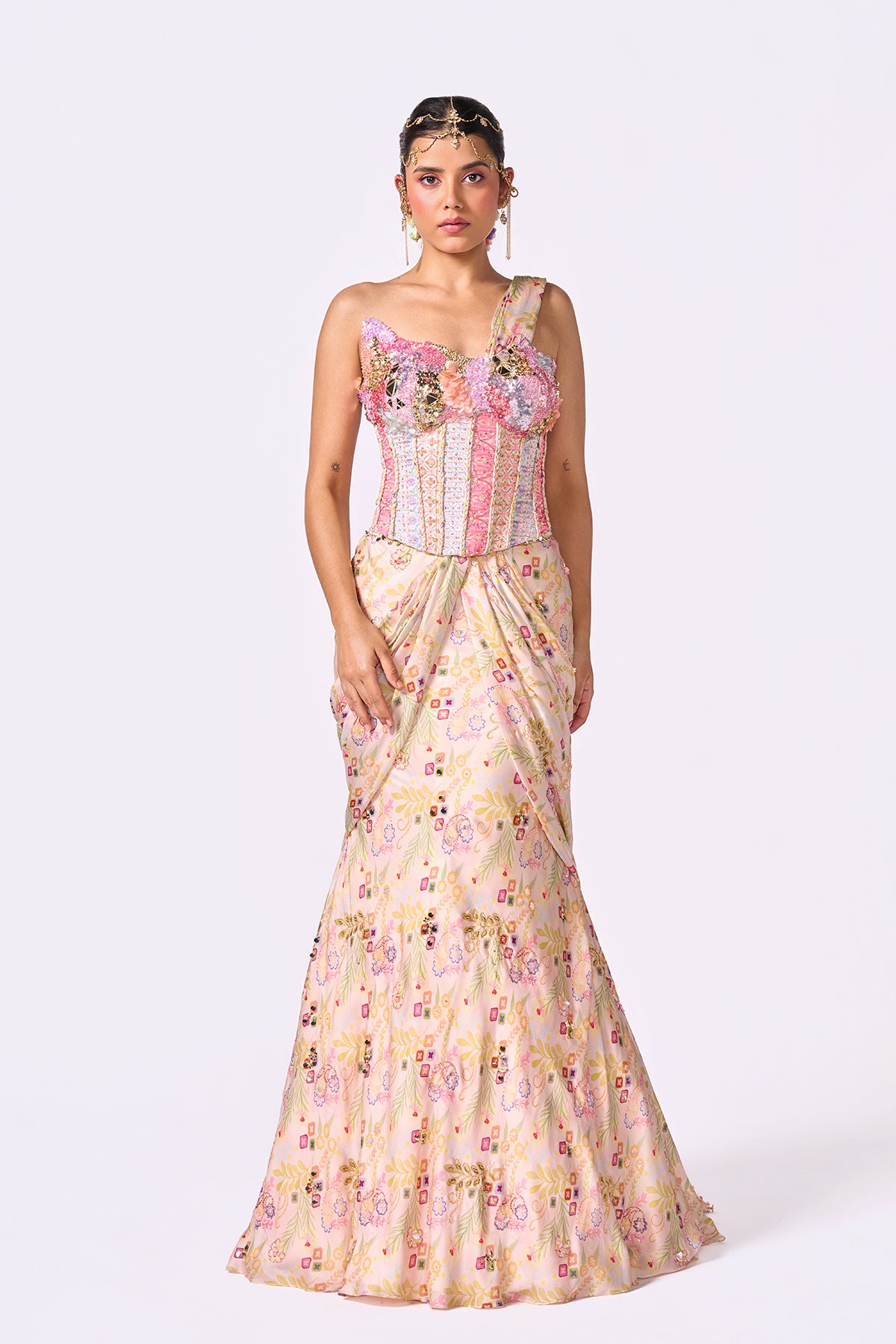 fitted lace wedding dress Rare Vintage Y2K Pastel Mermaid Silk Beaded Gown – Masha&Jlynn