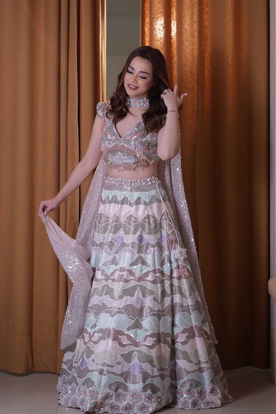 Kompal Matta Kapoor in Silver Pastel Wave Lehenga Set