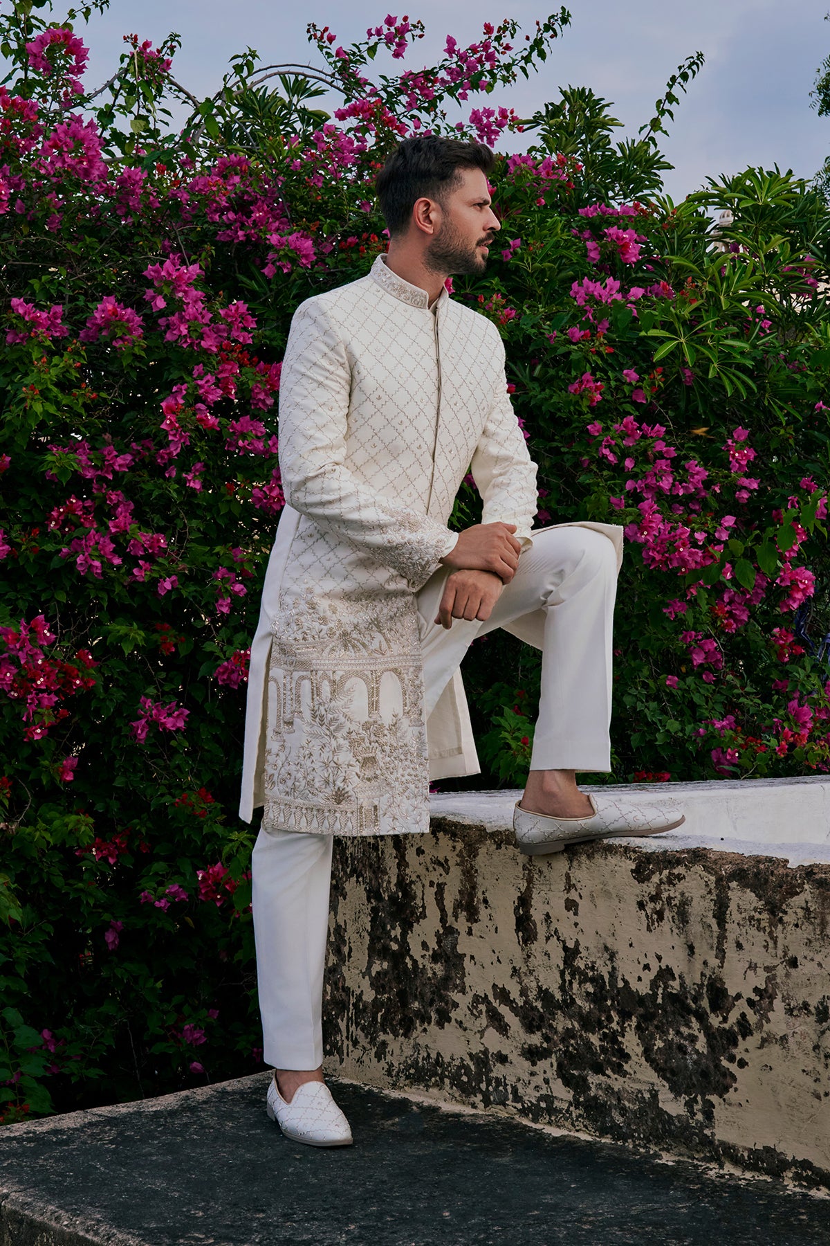 The Pristine Monarch an Embroidered Sherwani Set