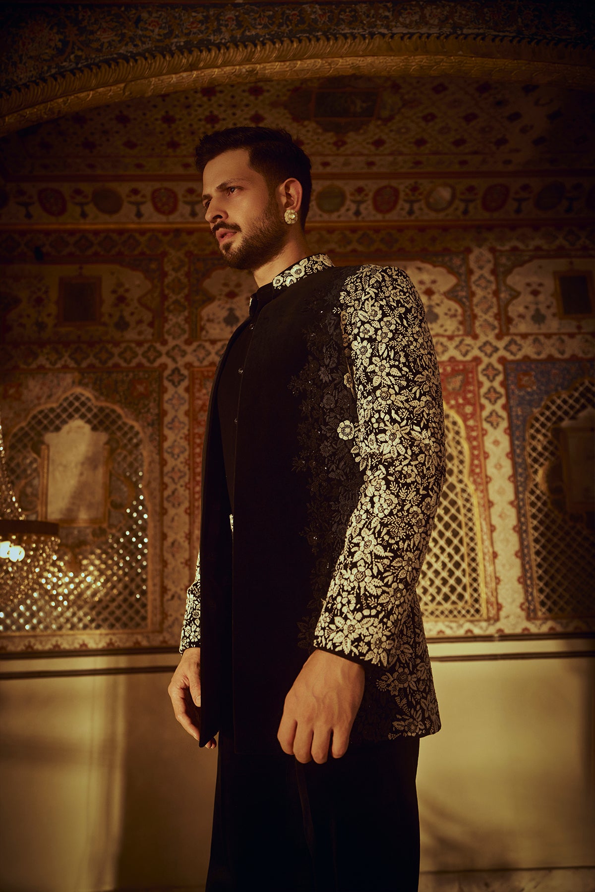 Navy Blue Floral Indo Western