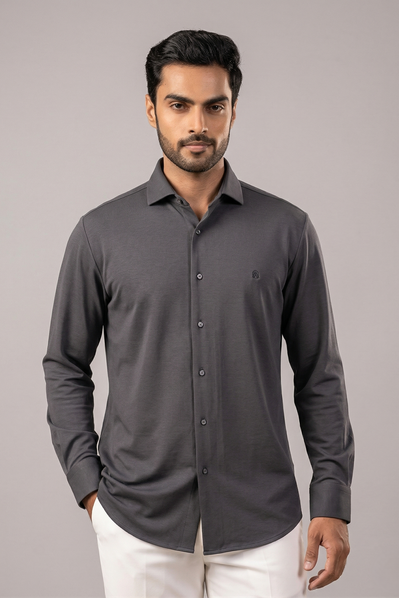 Charcoal Grey Tonal Monogram Logo Shirt