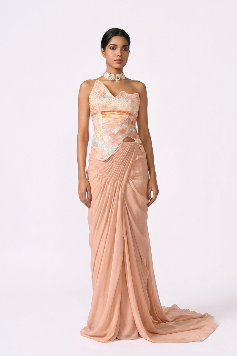 Peach Sunrise Corset Saree - Corset Detail