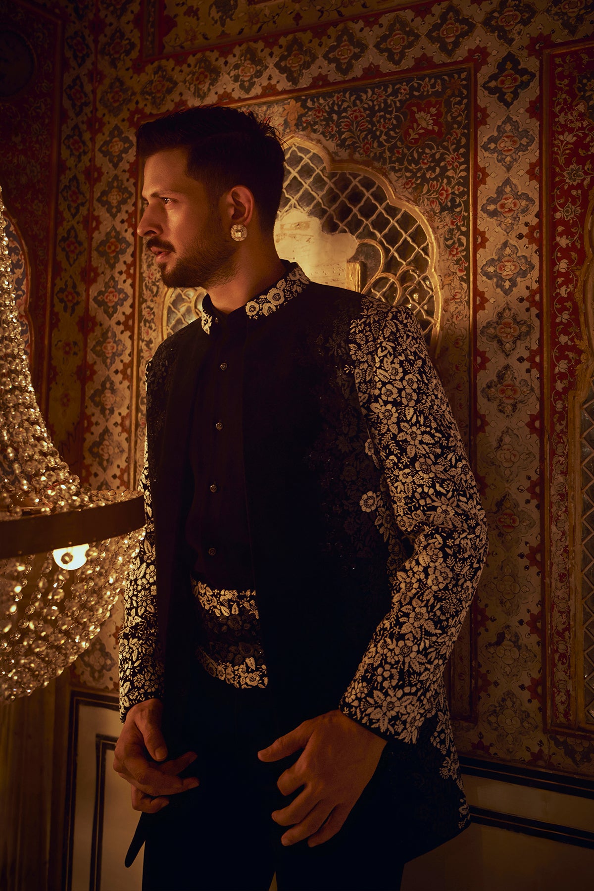 Navy Blue Floral Indo Western