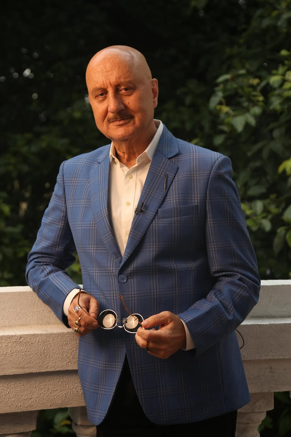 Anupam Kher in a Blue Windowpane Check Blazer