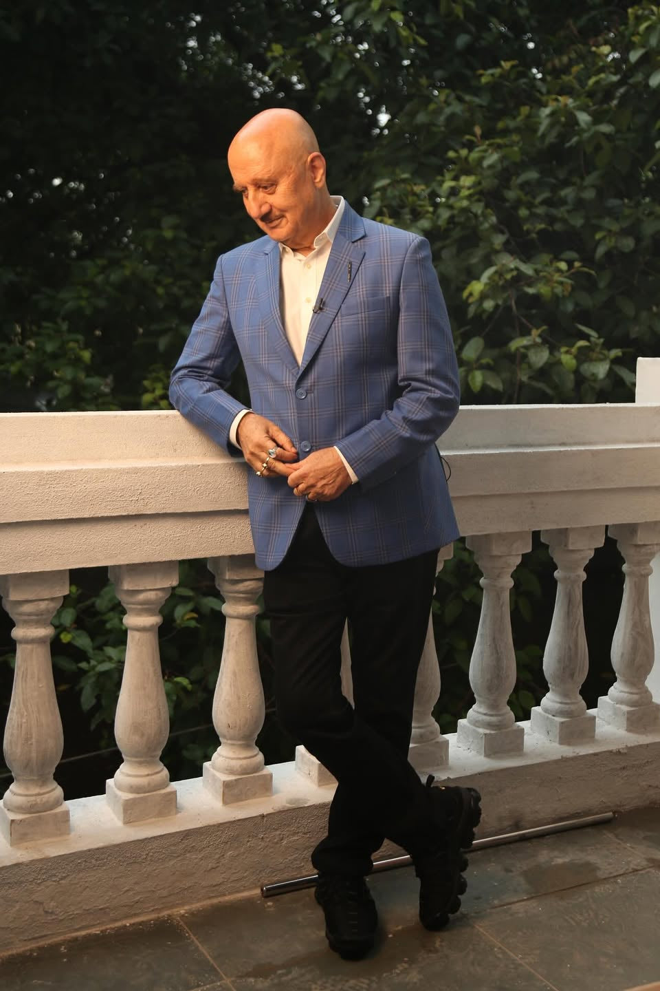 Anupam Kher in a Blue Windowpane Check Blazer