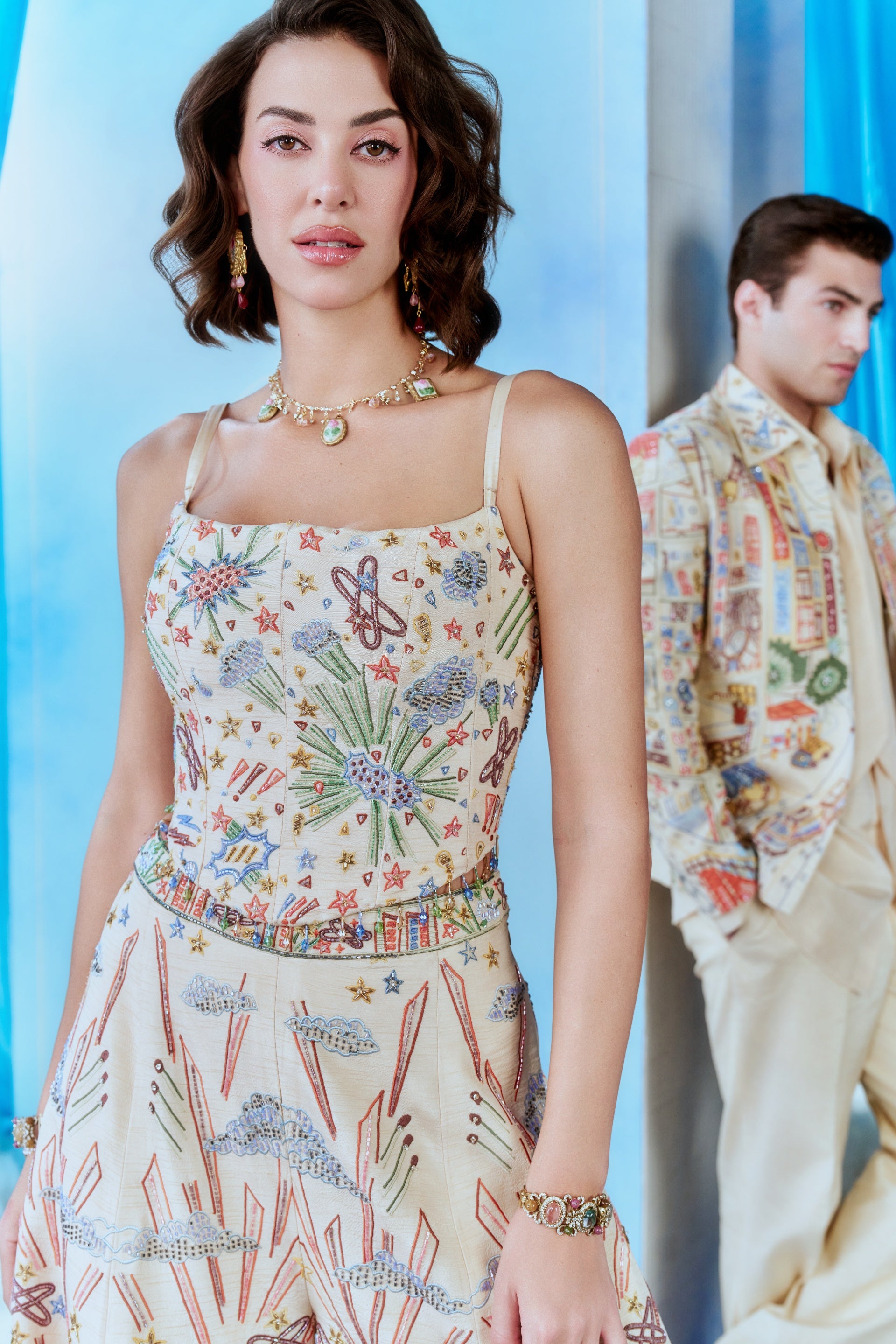 Ivory City Embroidered Spaghetti Strap Corset