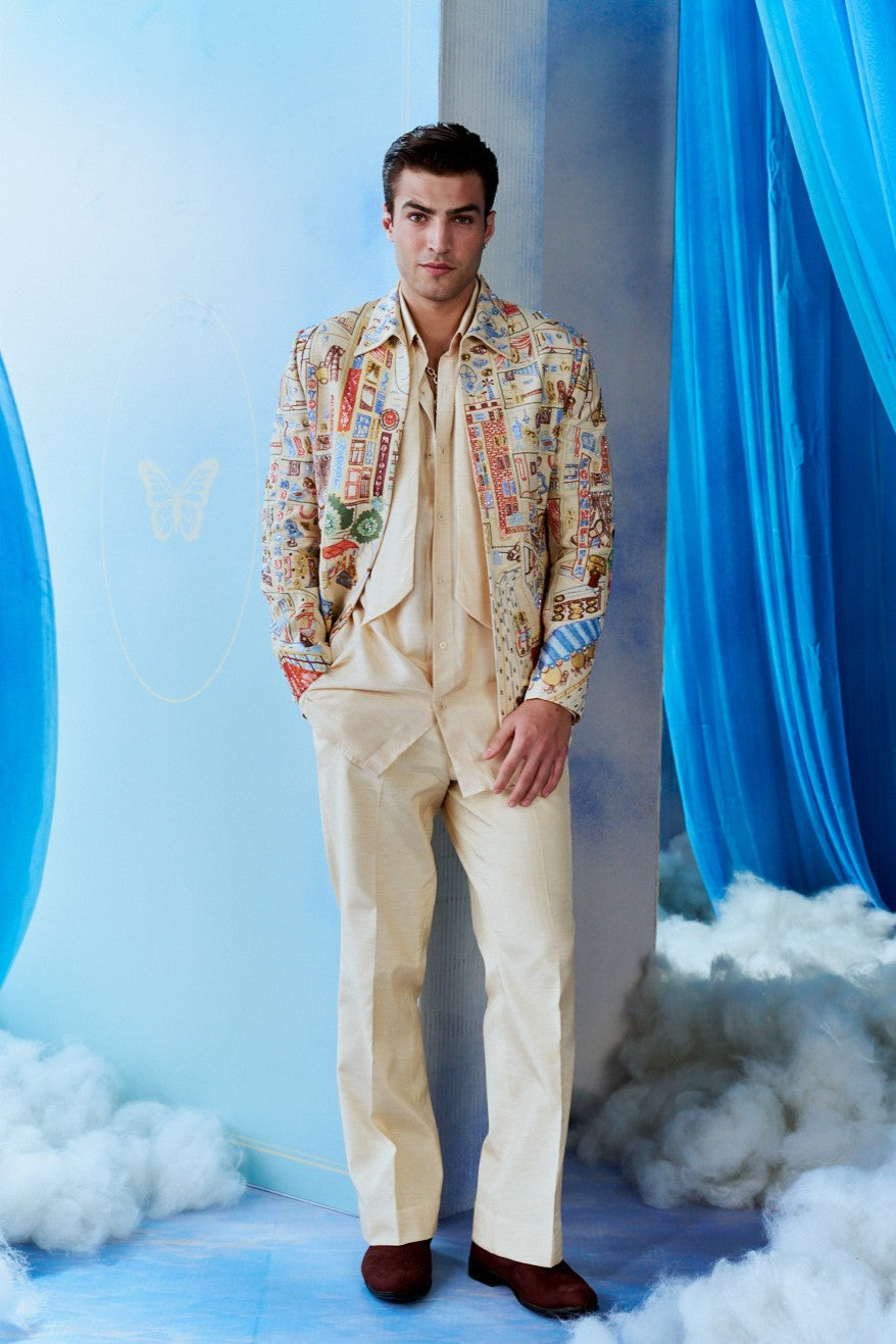 Ivory City Map Hand-Embroidered Bomber Set