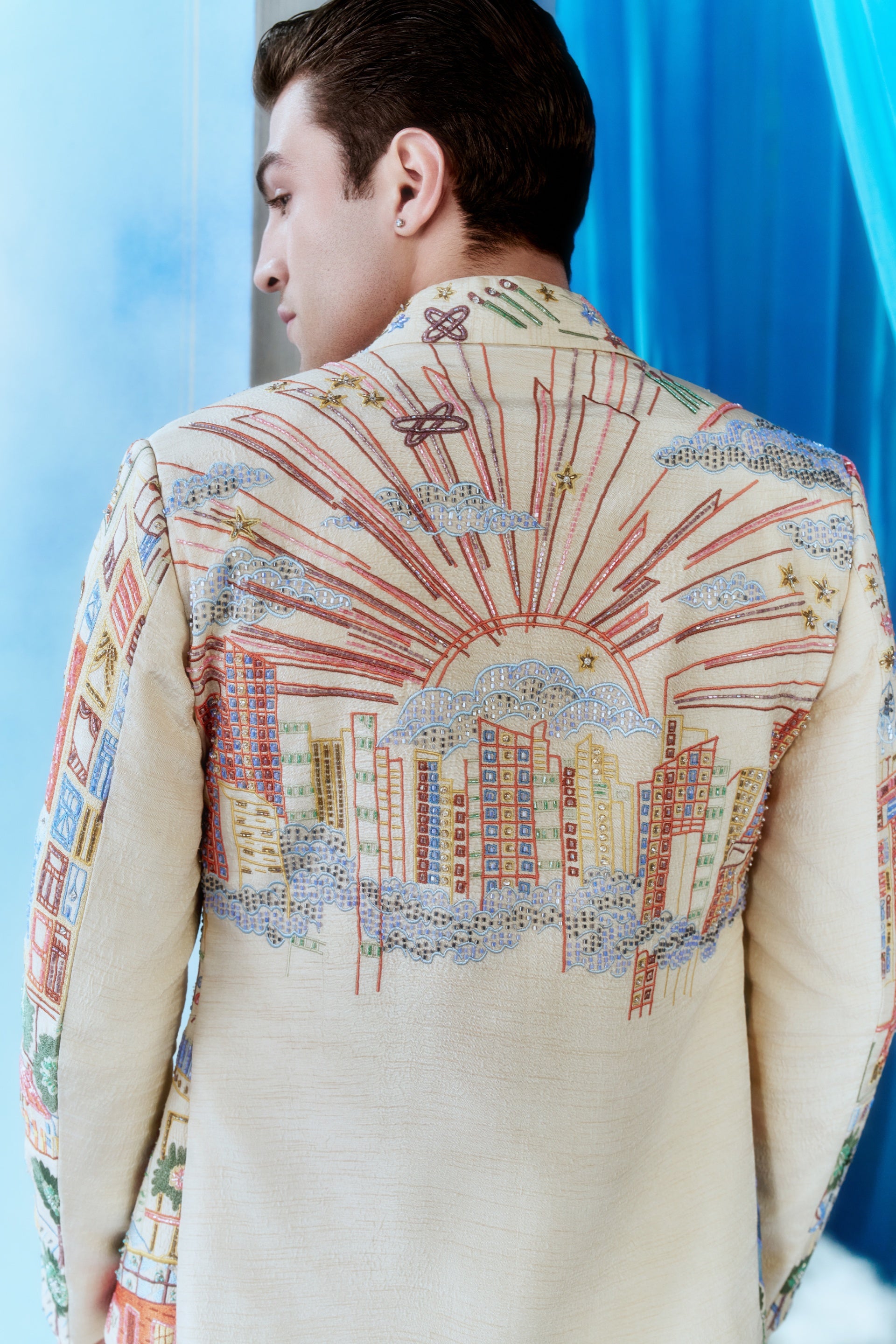 Ivory City Map Hand-Embroidered Bomber Set