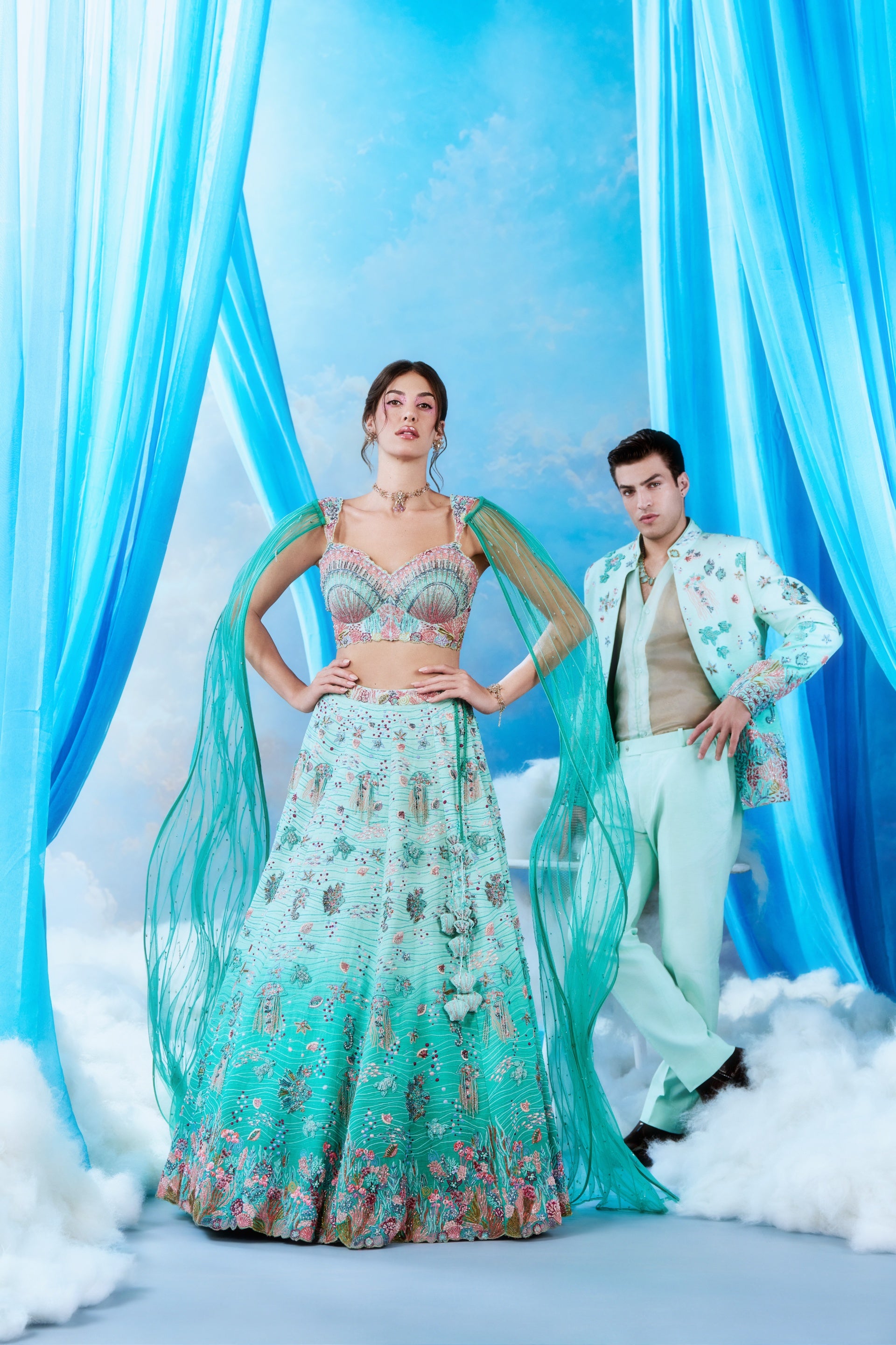 Teal Ombré Ocean Lehenga