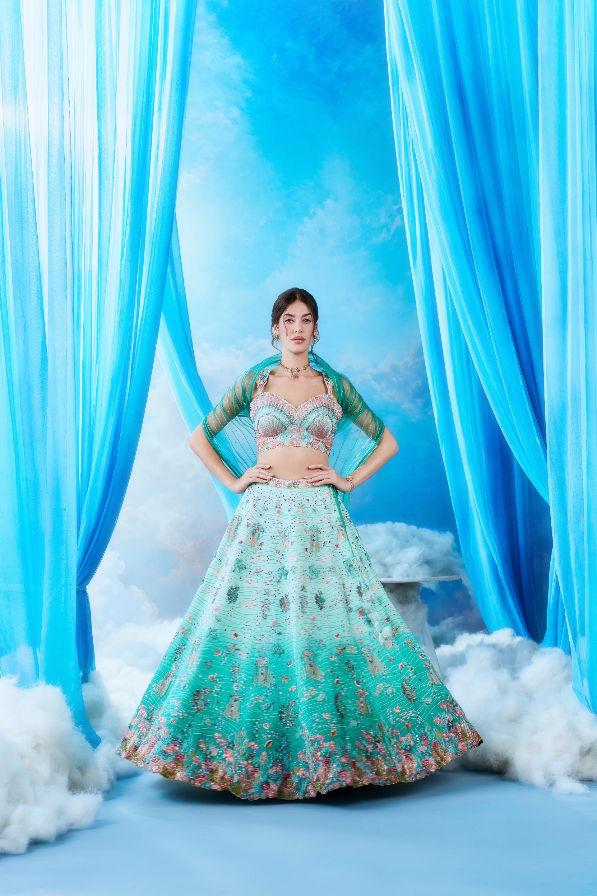 Teal Ombré Ocean Lehenga