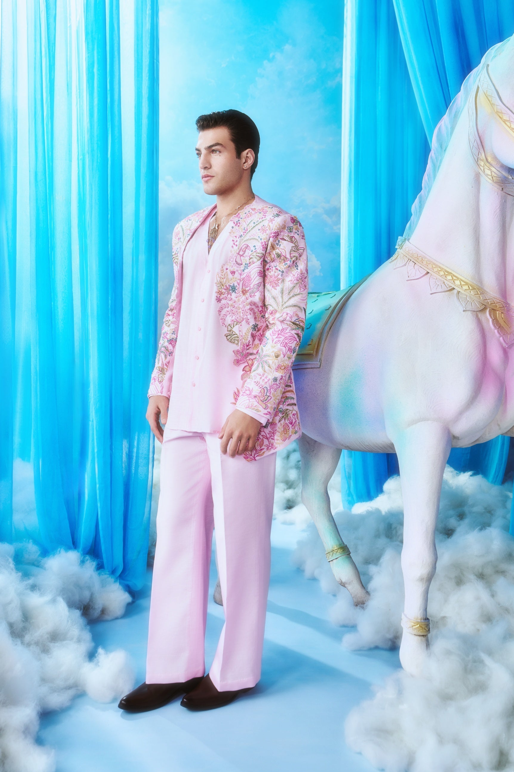 Floral Embroidered Bomber Set in Blush Pink