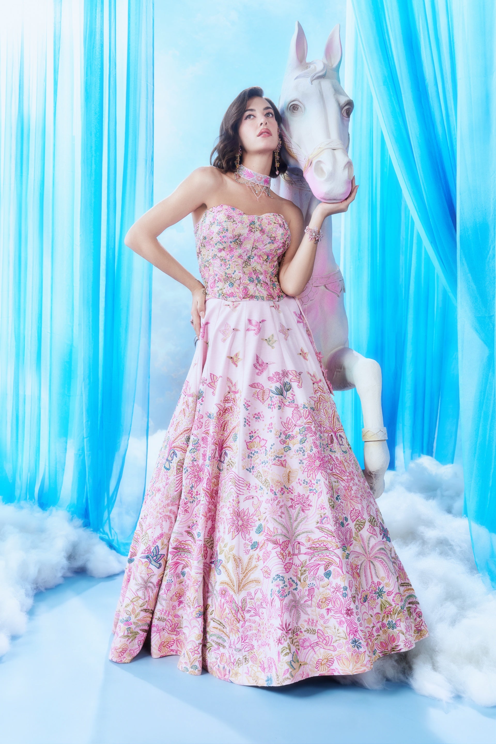 Blush Floral Embroidered Corset Gown - full length
