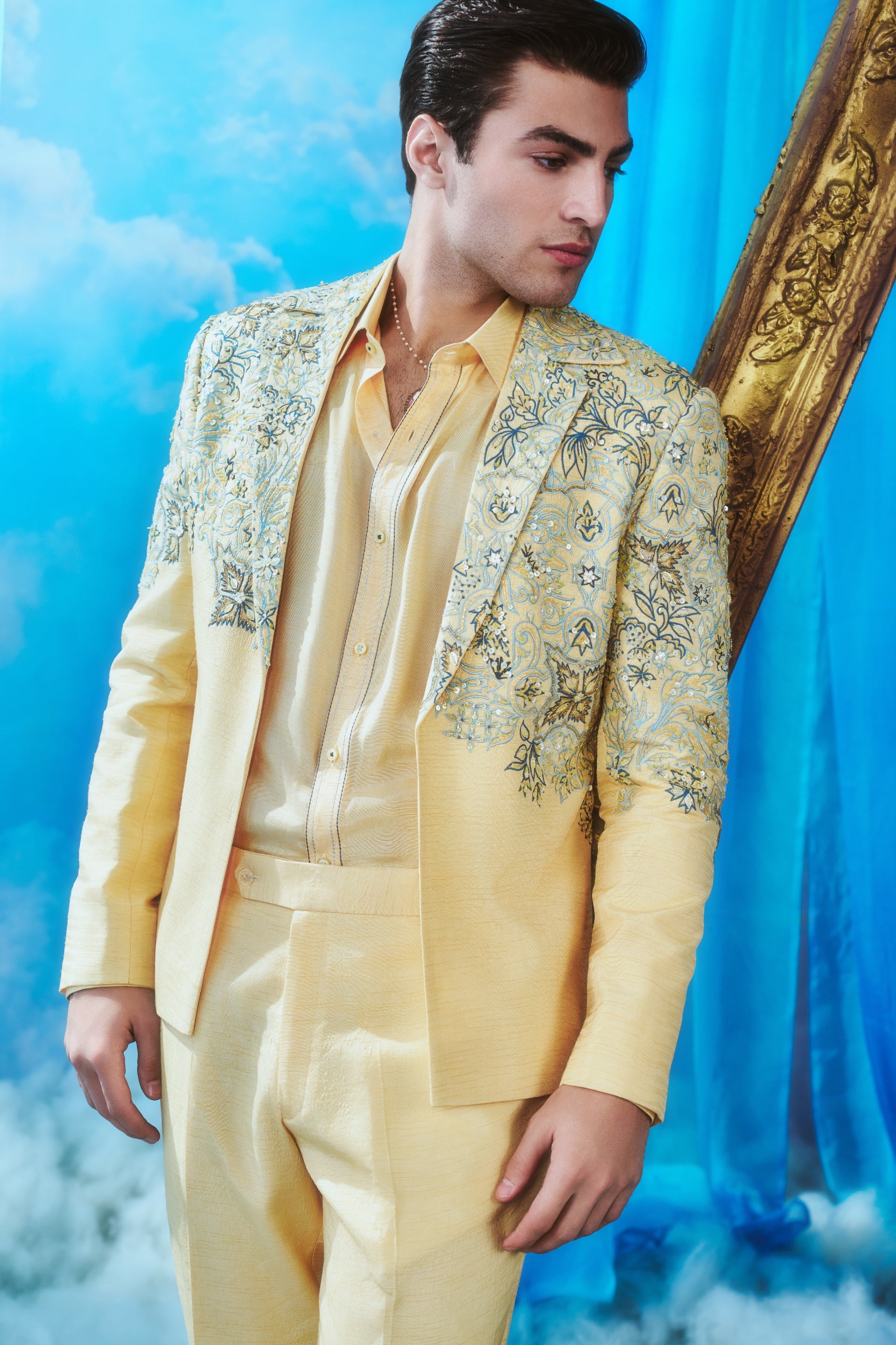 Sunlit Floral Embroidered Suit - three quarter front view