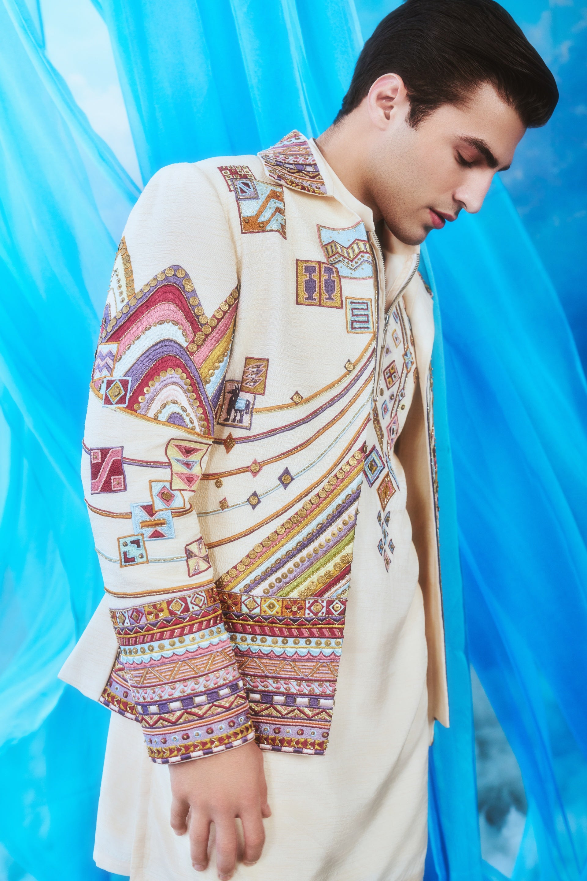 The Patchwork Odyssey - side view showing sleeve embroidery