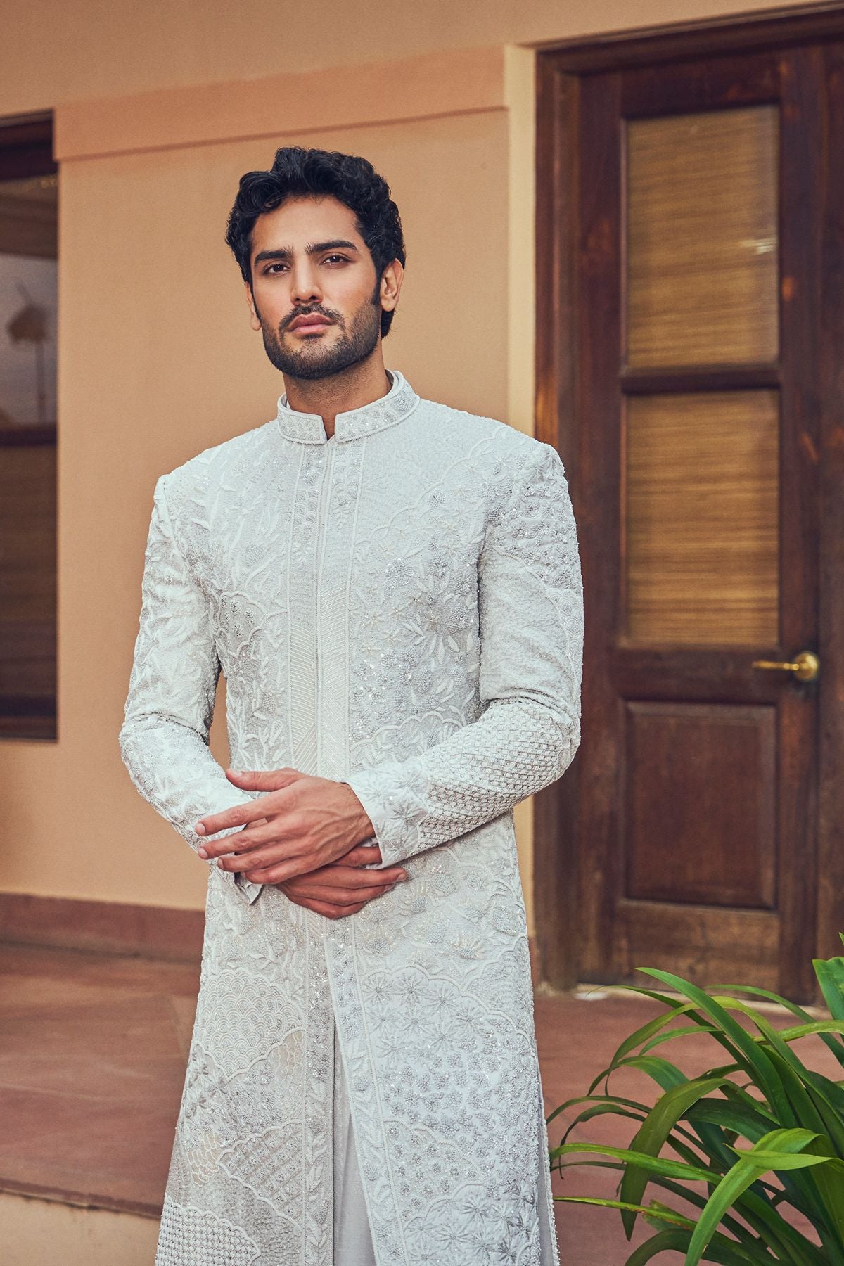 Silver Abstract Embroidered Sherwani