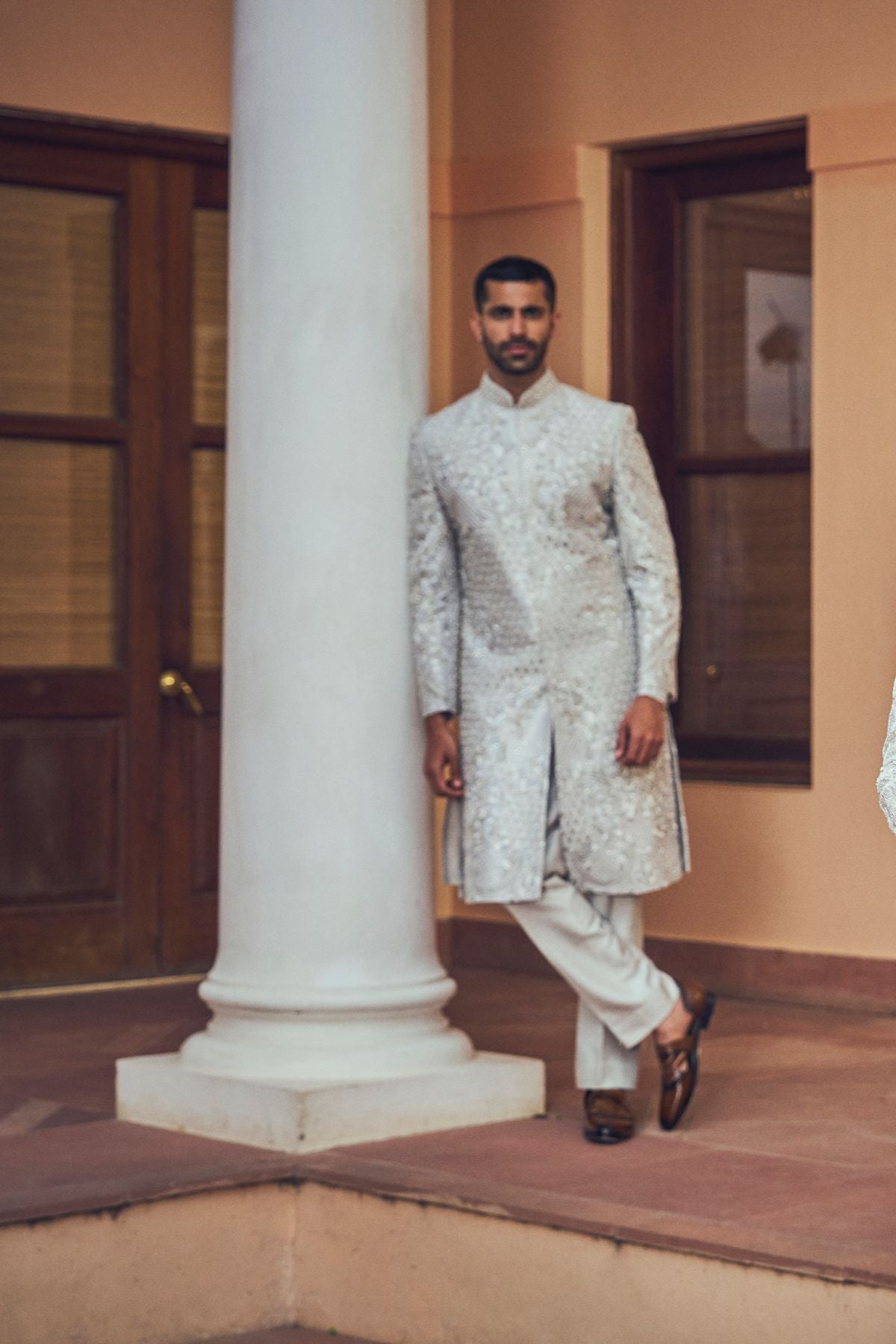Grey Abstract Embroidered Sherwani