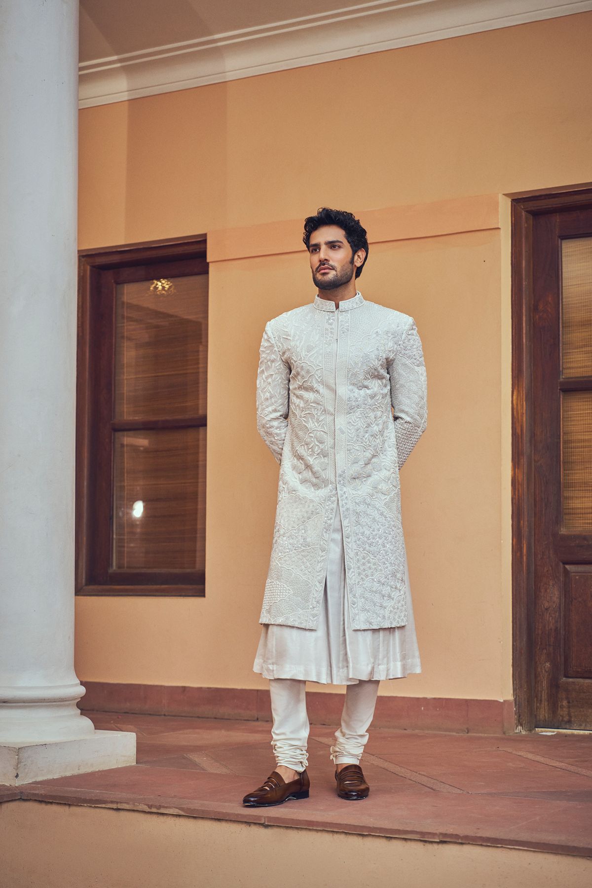 Silver Abstract Embroidered Sherwani