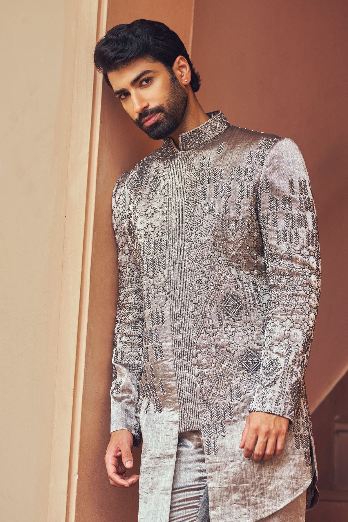 Silver Tissue Embellished Indowestern