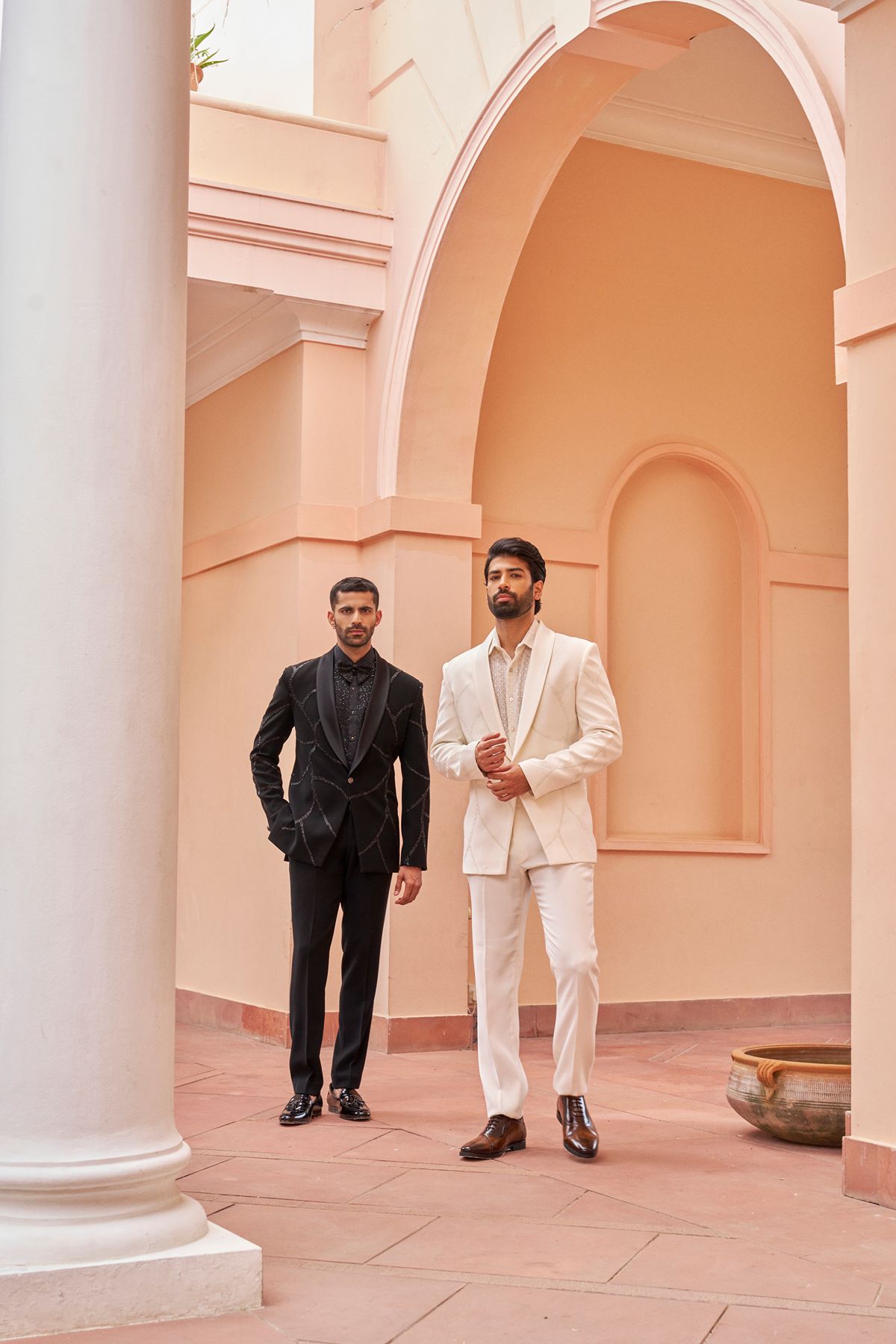 White Abstract Embroidery Tuxedo