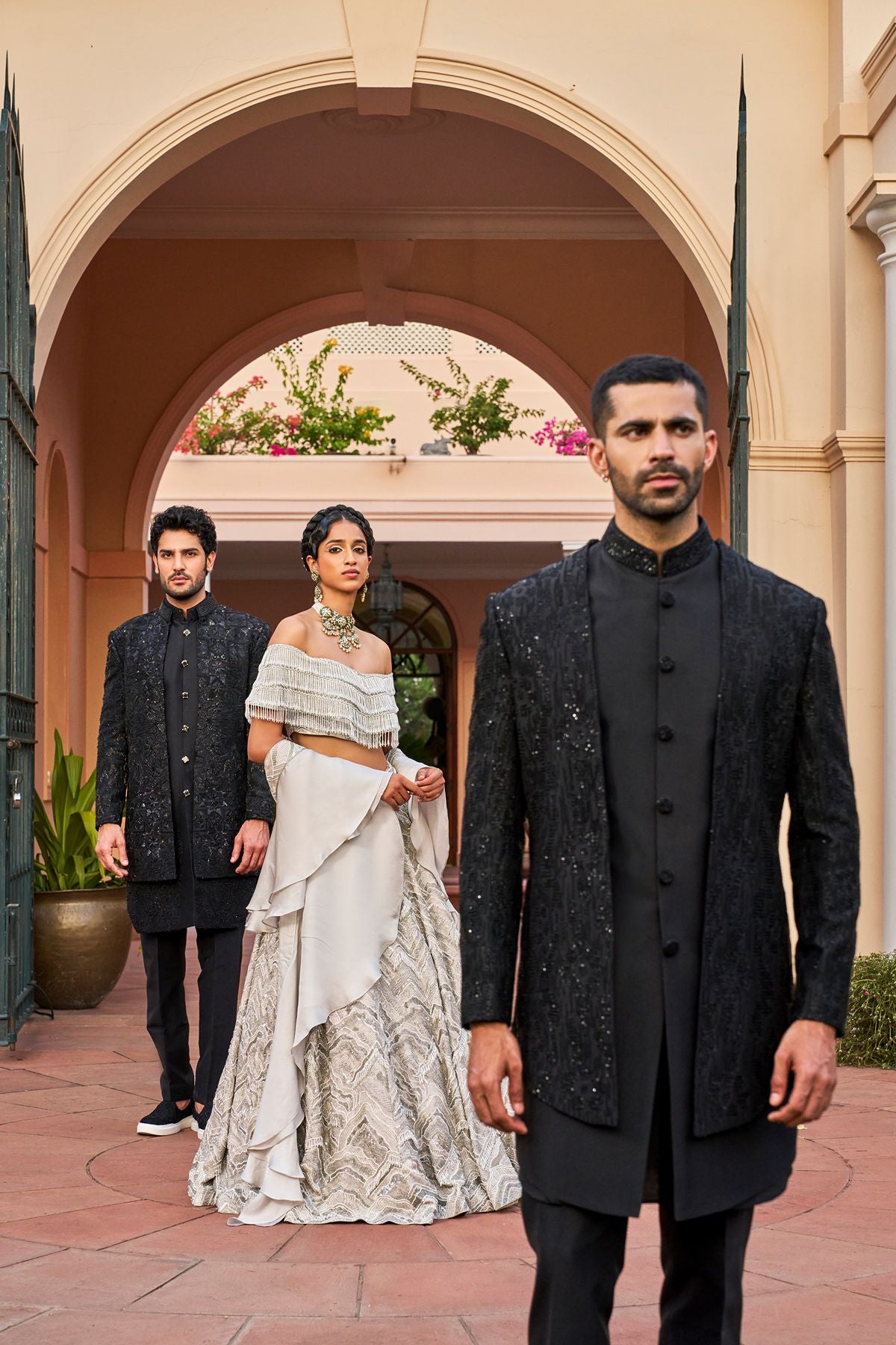 Black Tonal Embroidered Indowestern