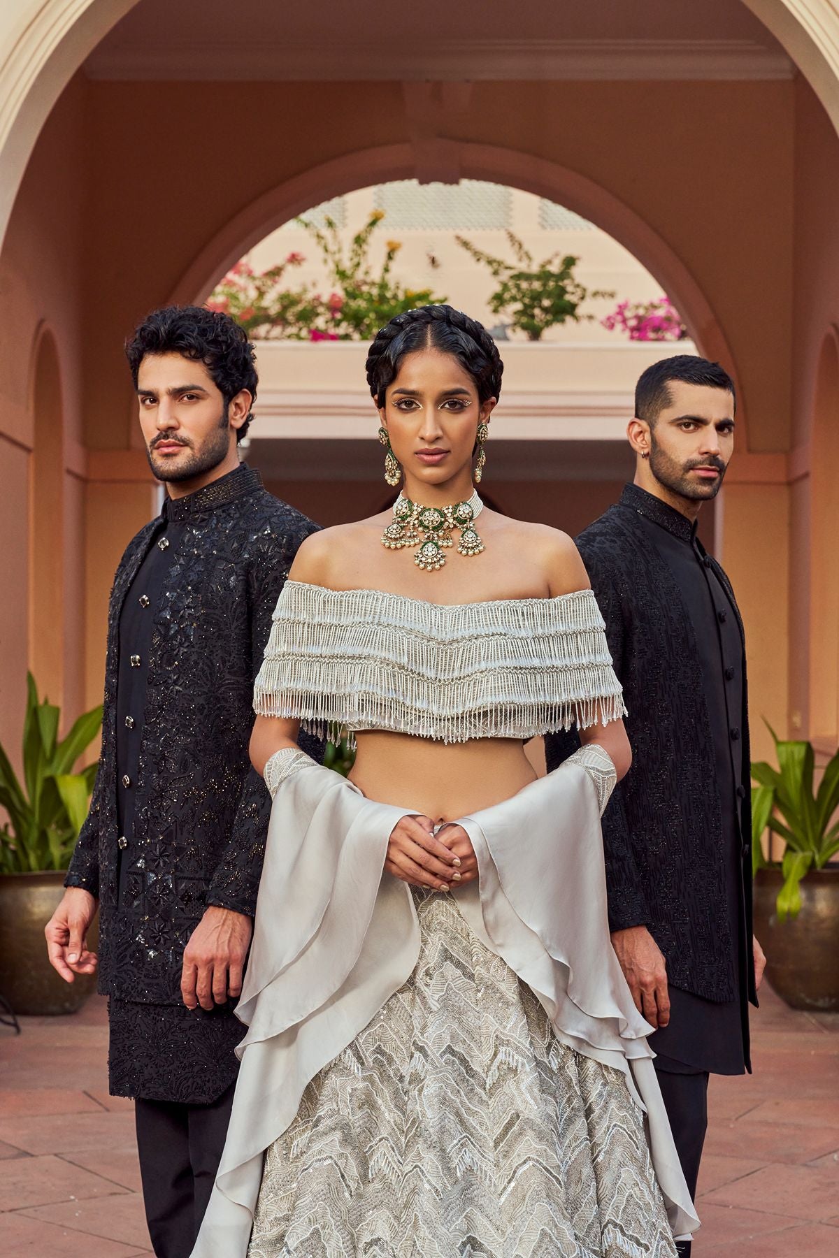 Black Floral Embroidered Indowestern