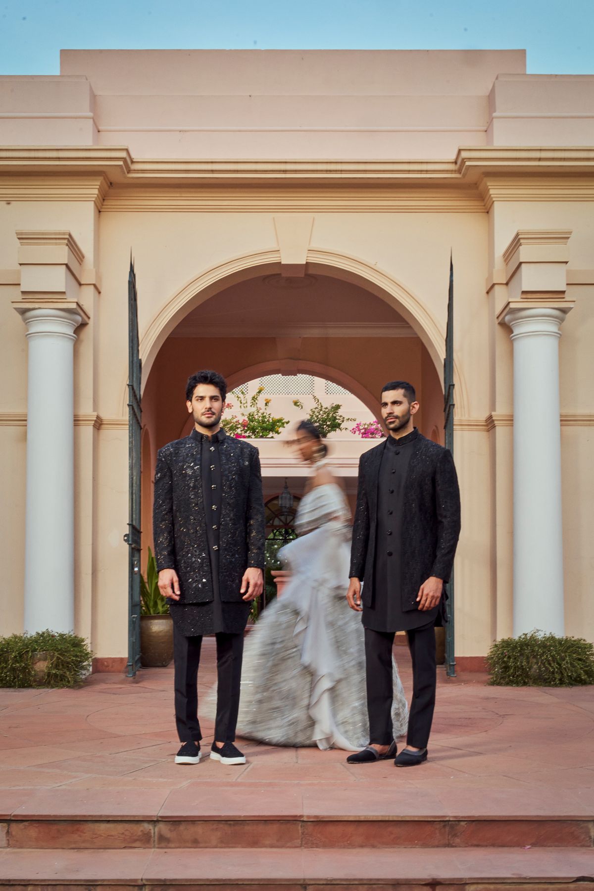 Black Floral Embroidered Indowestern