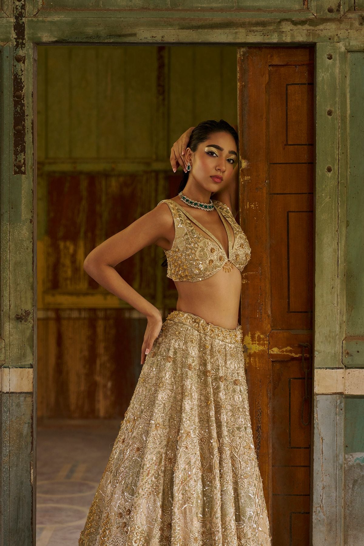 Gold Declutter Lehenga
