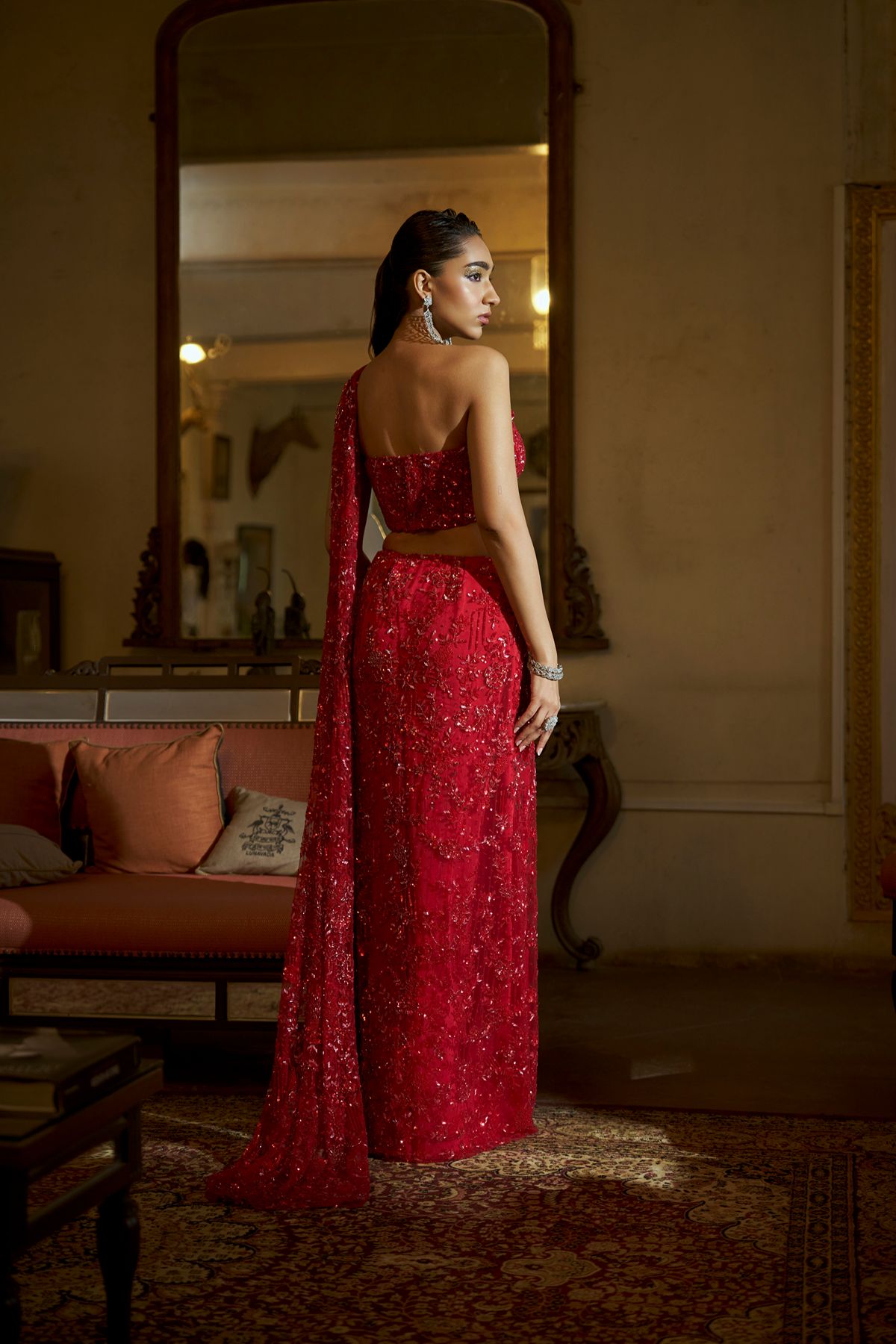 Red Heavy Embroidered Saree