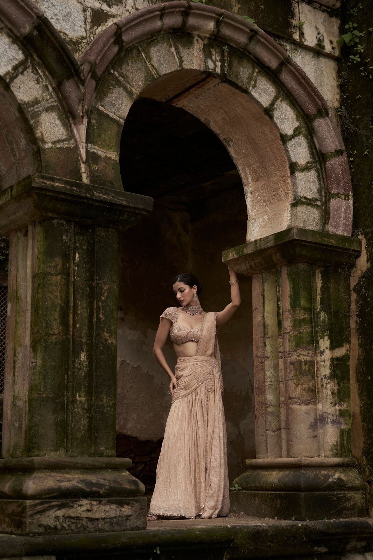 Peach Drape Saree