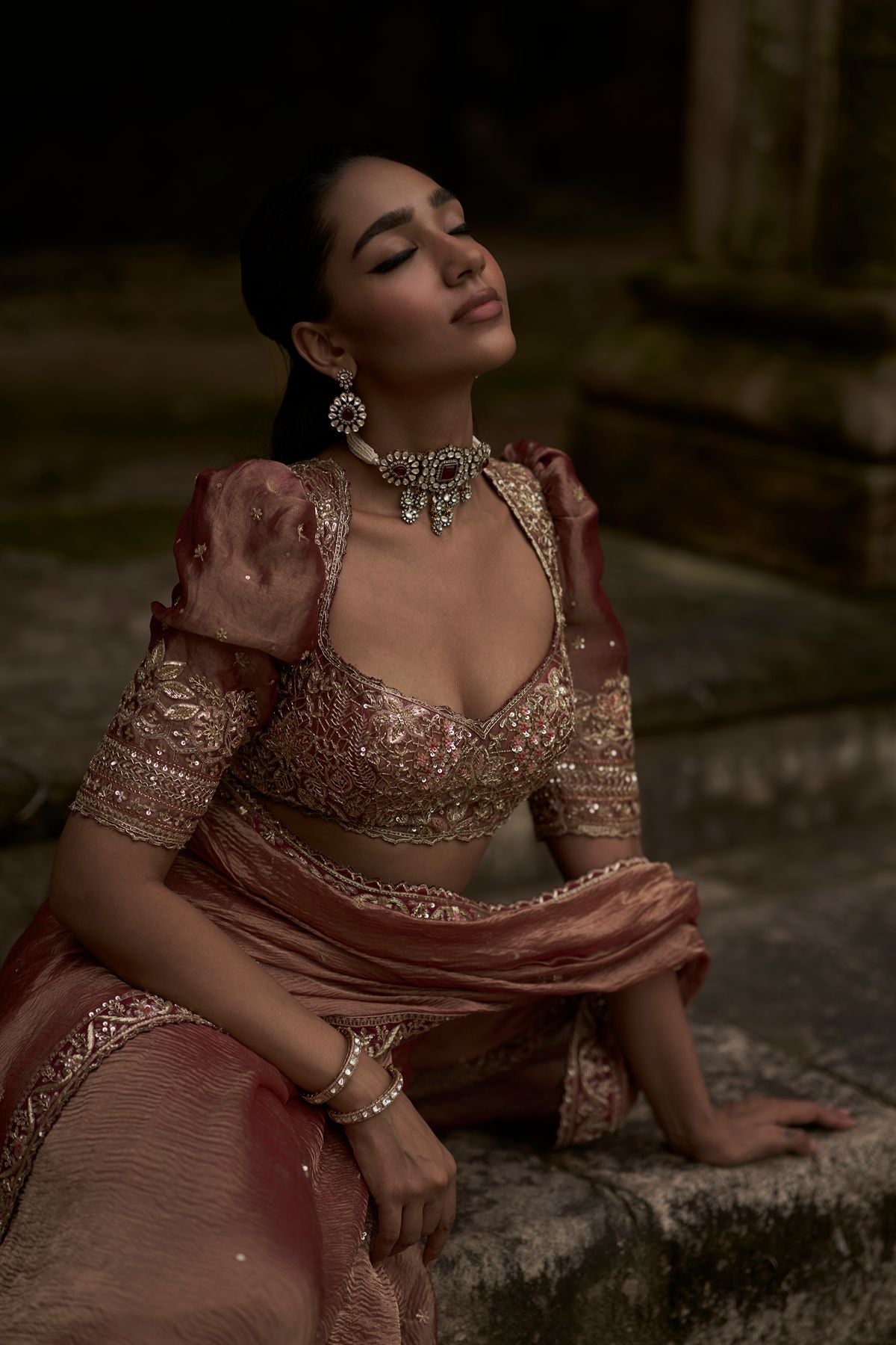 Red Tissue Jharokha Saree