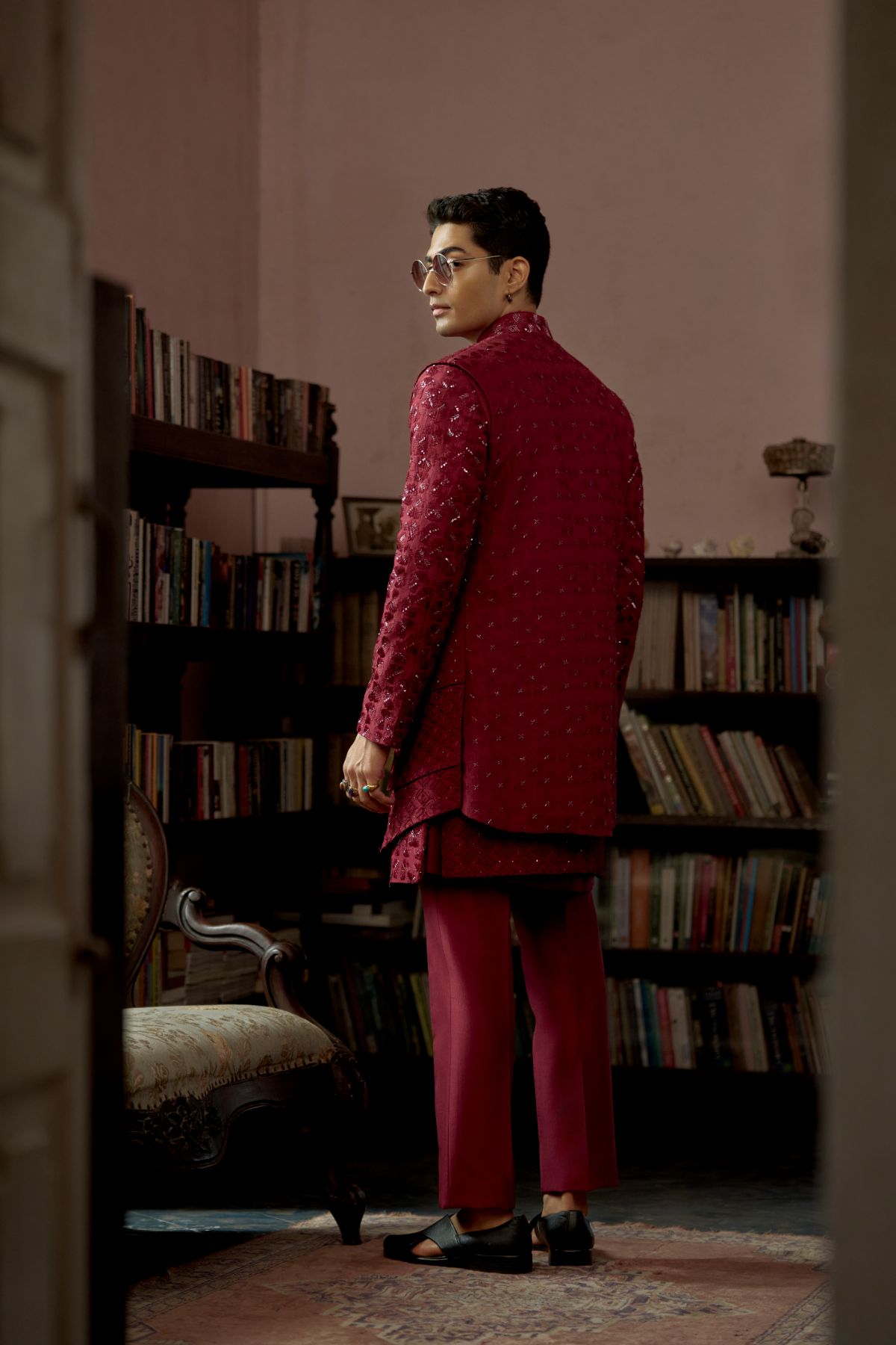 Blood Red Layered Indowestern
