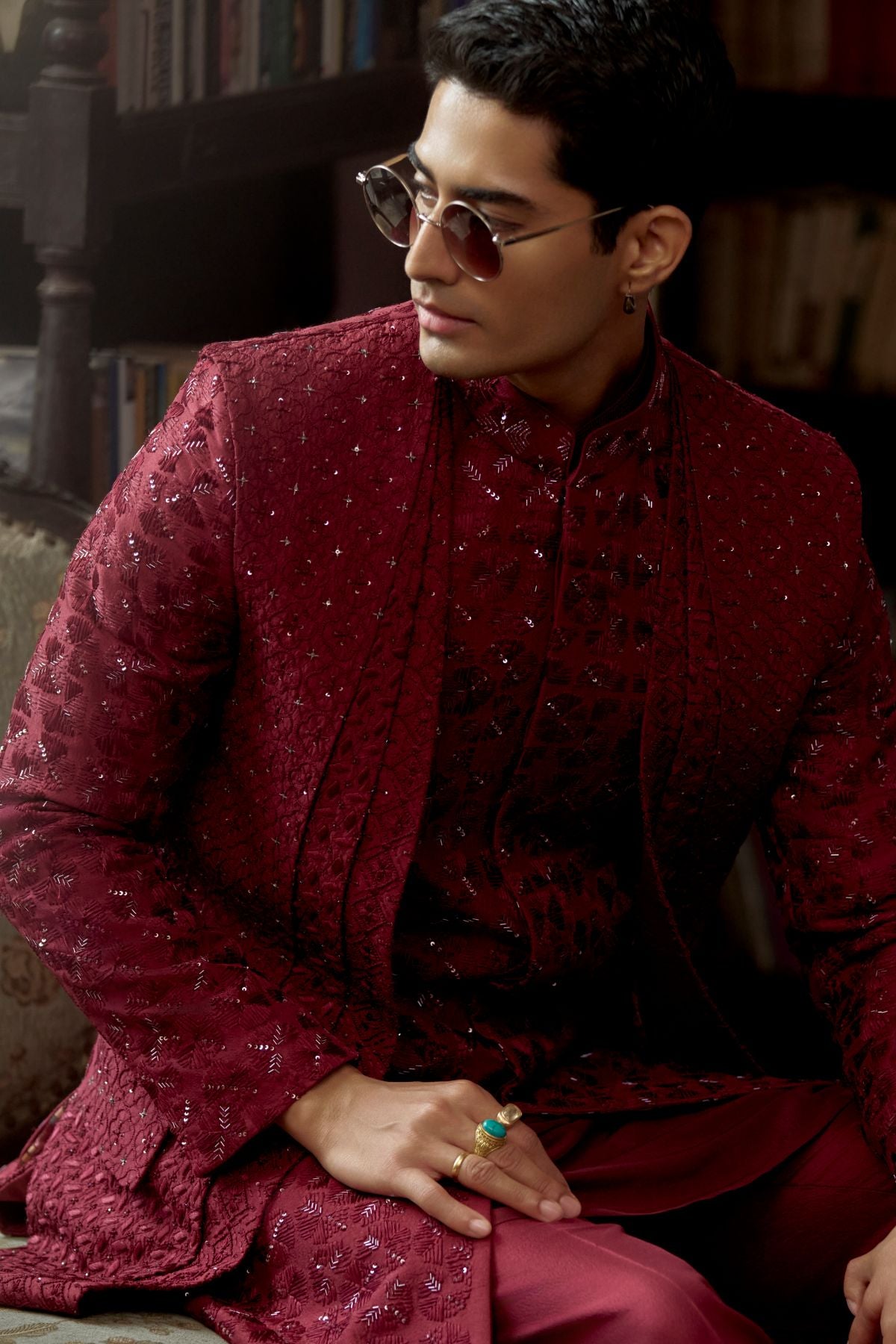 Blood Red Layered Indowestern