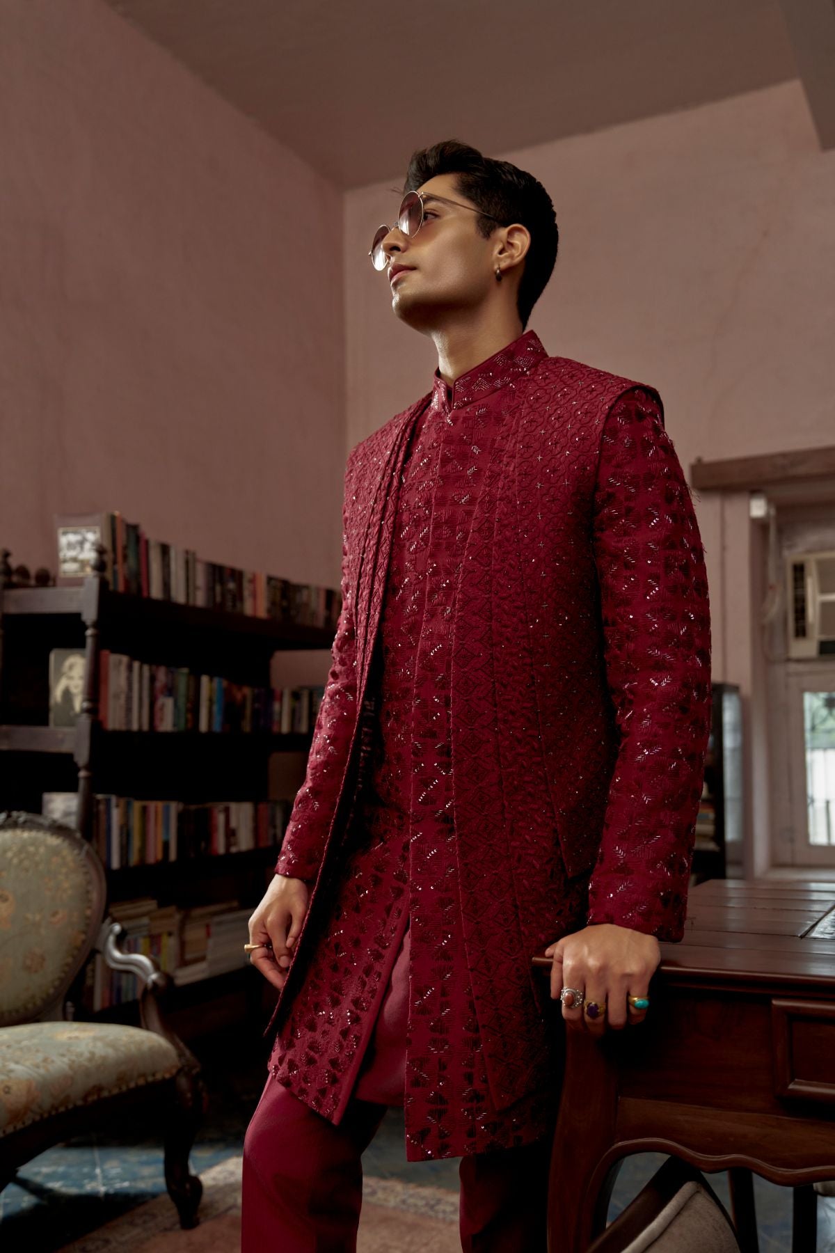 Blood Red Layered Indowestern