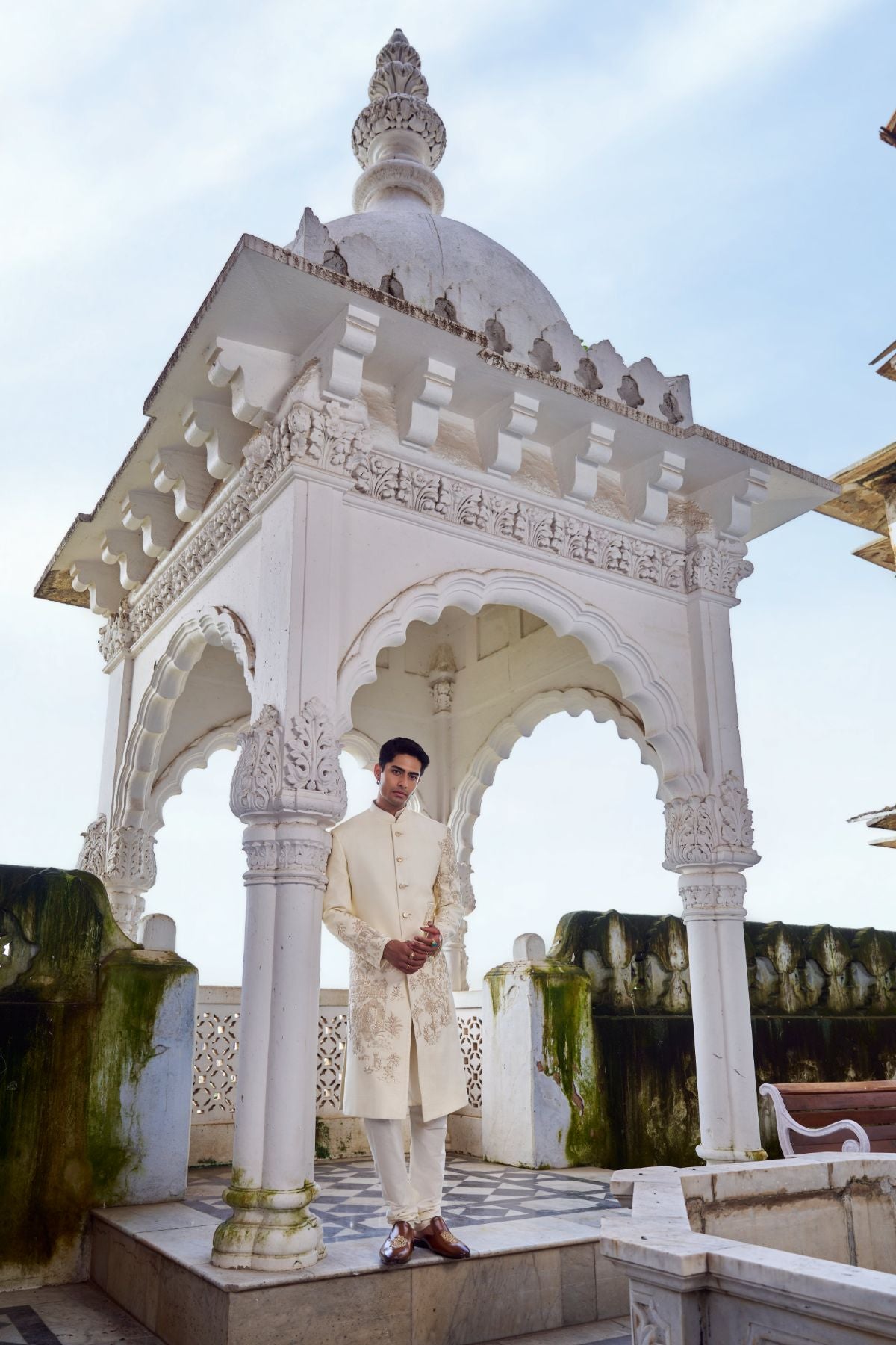 Ivory 3D Signature Embroidered Sherwani